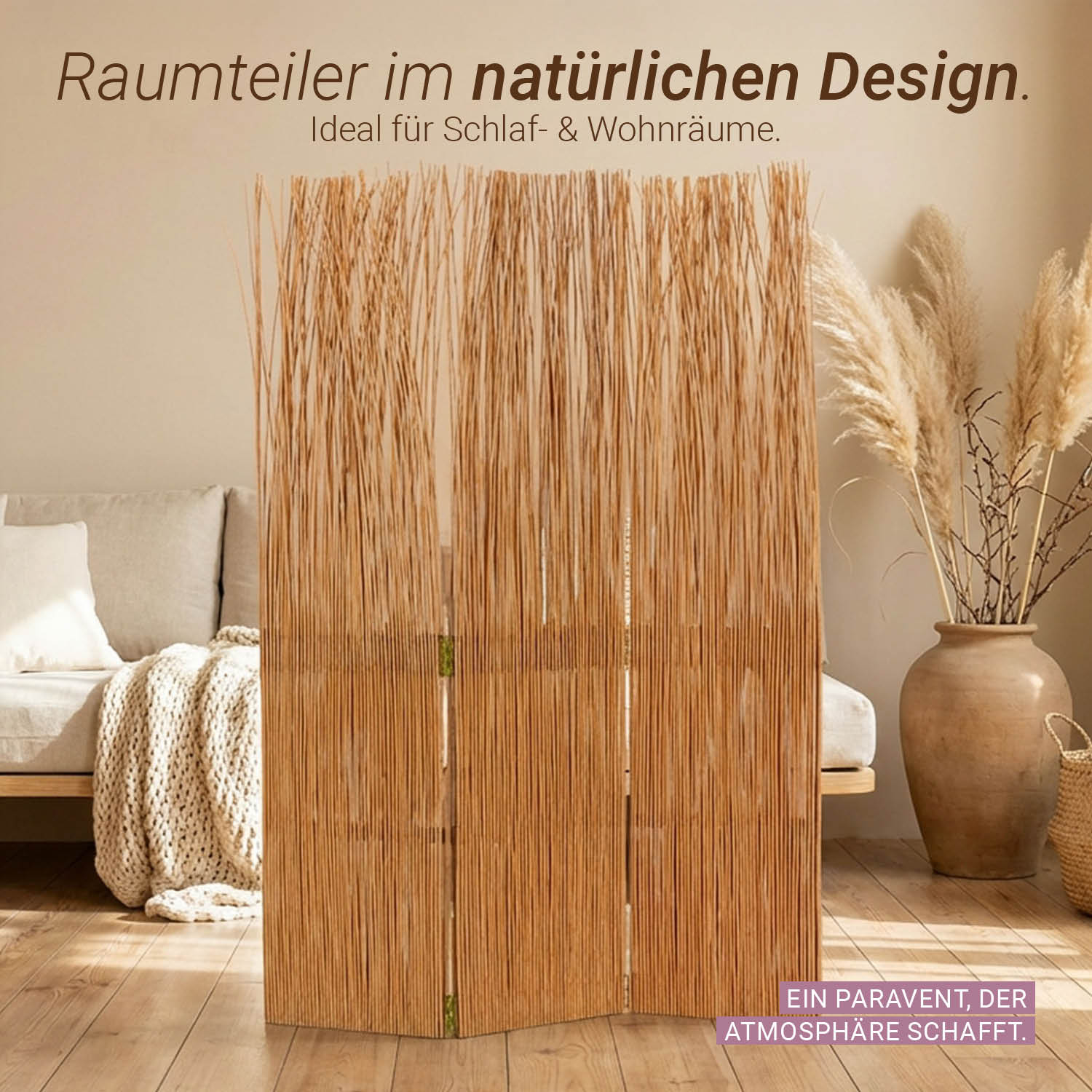 Paravent Willow Natural | 3-panel | Room Divider Partition Privacy Screen