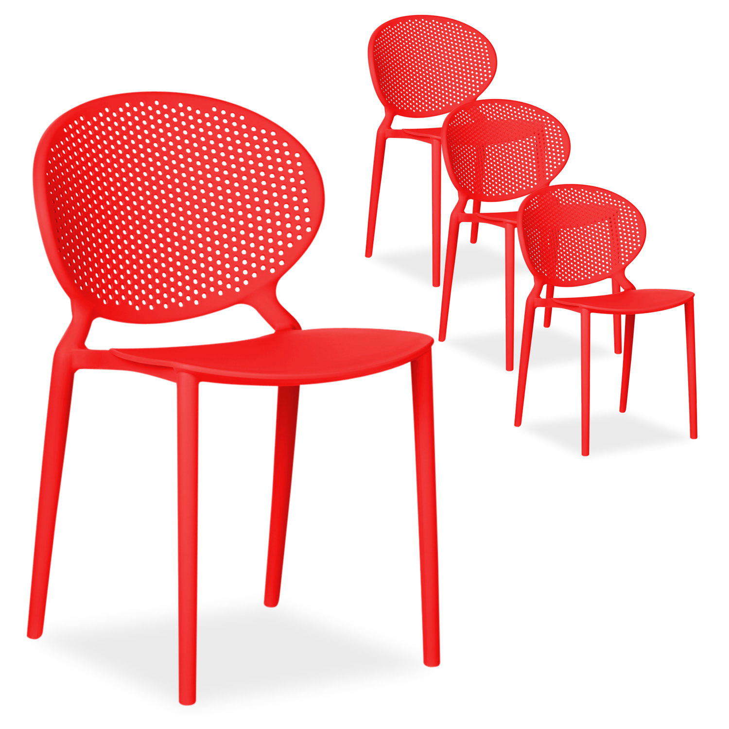 Modern Garden chair Set of 4 Red Camping chairs Outdoor chairs Plastic Stacking chairs Kitchen chairs