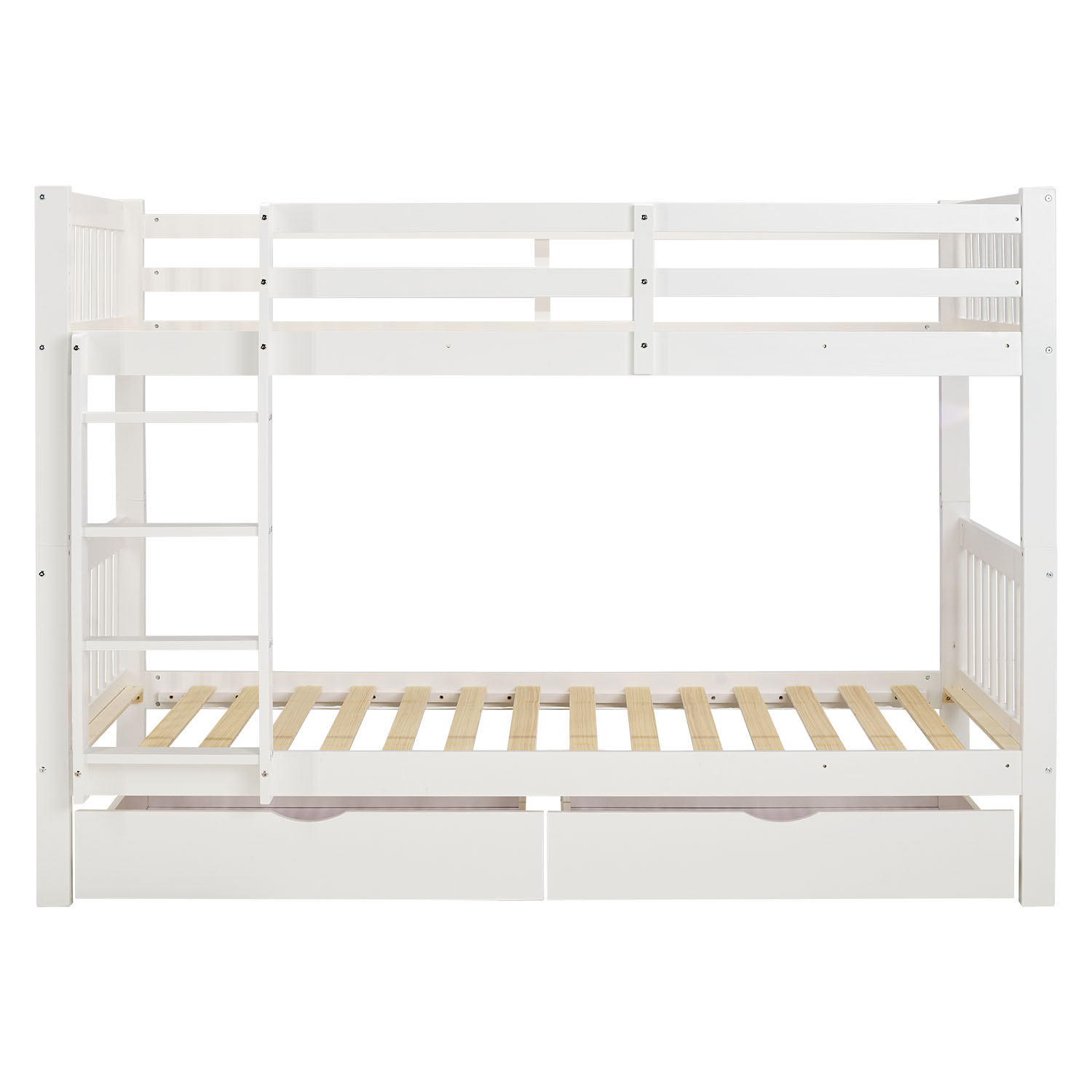 Kinderbett 90x200 Etagenbett Holzbett Weiß Jugendbett Doppelstockbett Rausfallschutz Umbaubar Matratze Stauraum