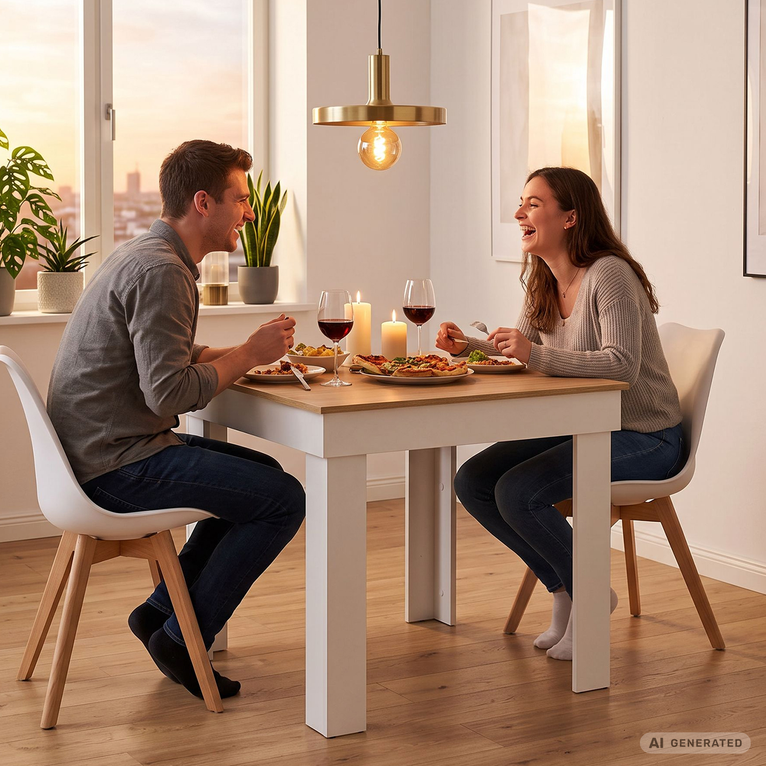 Esstisch Esszimmertisch Weiß 80x80 / 90x60 cm Holztisch Küchentisch Holz Eiche Tisch Massiv Wohnzimmertisch
