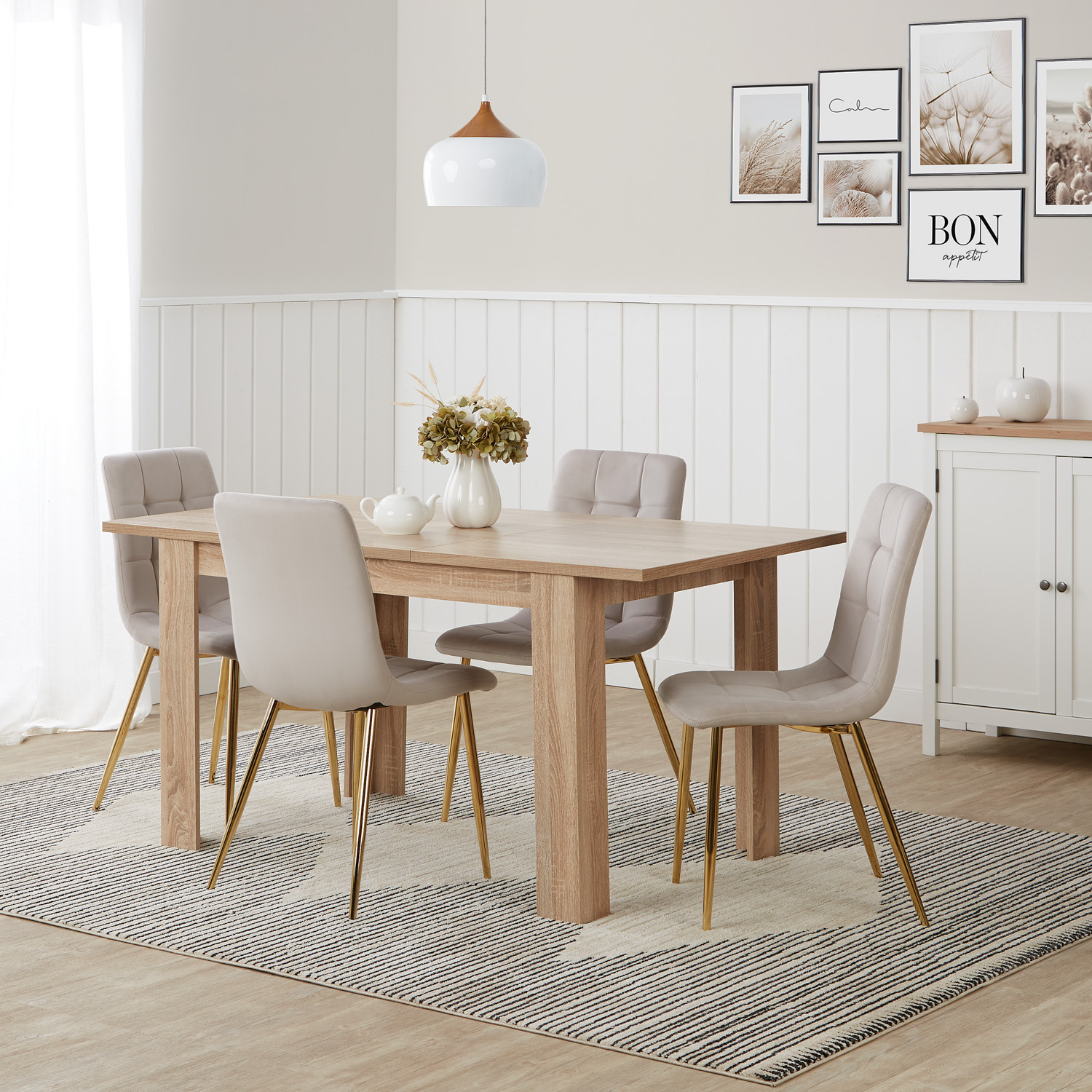 Modern Dining Table Kitchen Table Wooden Table 120x80 cm Oak 6 Seater Extendable