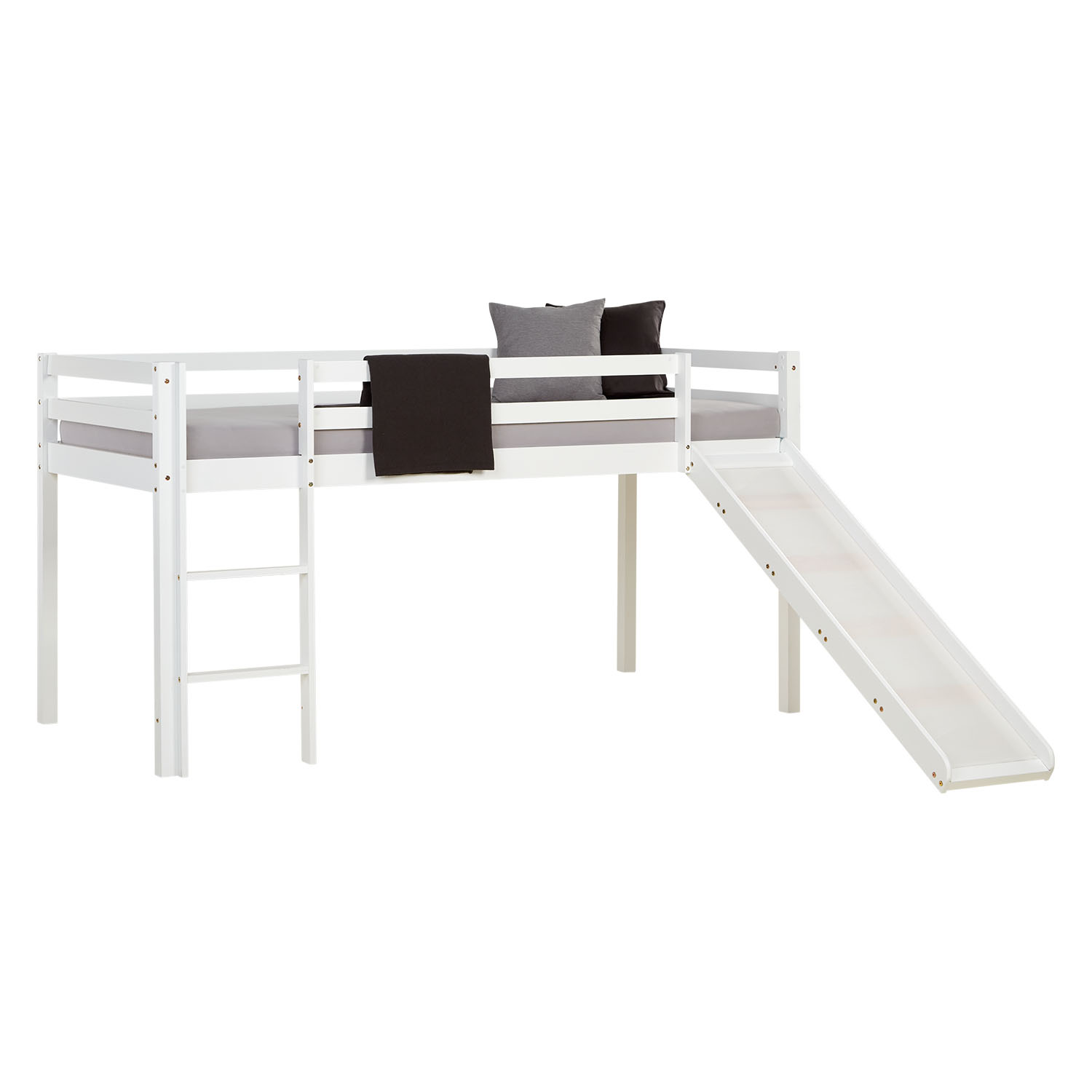 Loft Bed Kids 90x200 cm White | Slide | without Slatted Frame