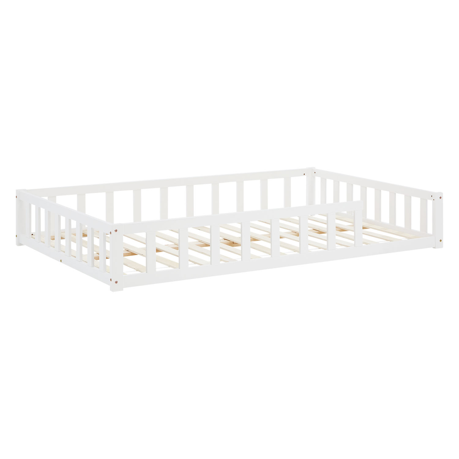 Children's Bed 120x200 White | Floor Bed with Mattress & Slatted Frame | with Fall Protection | Montessori