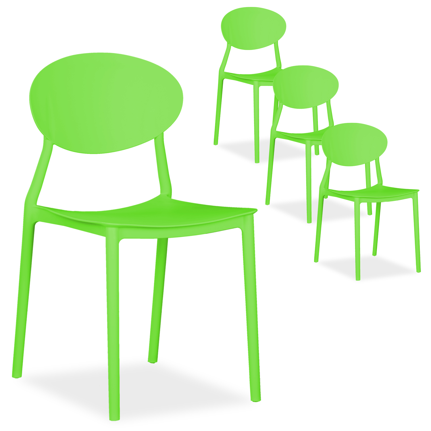 Garden chair Set of 4 Camping chairs Green Outdoor chairs Plastic Stacking chairs Kitchen chairs