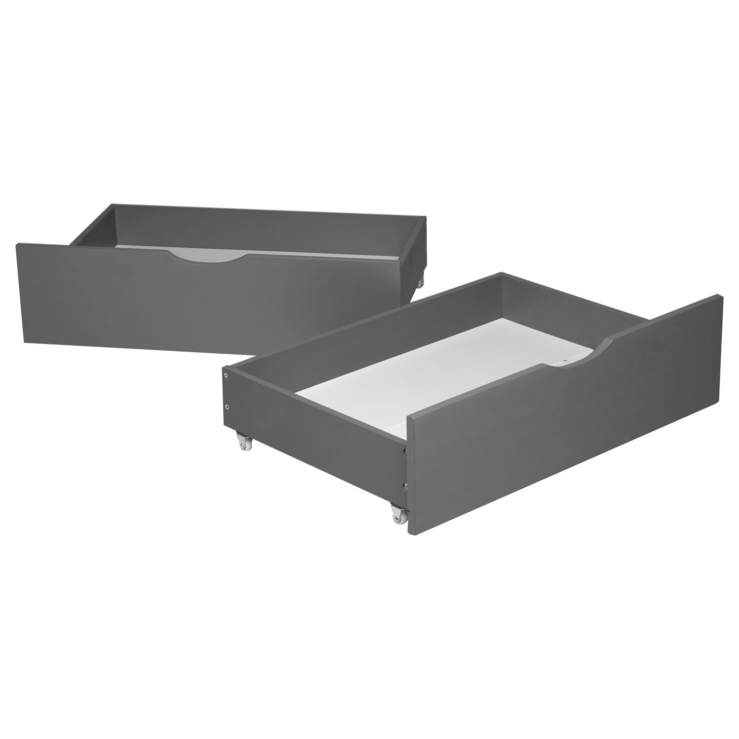 Bed Drawer Set of 2 Drawers Wood Storage with Rollers Pull-out Bed Box Grey