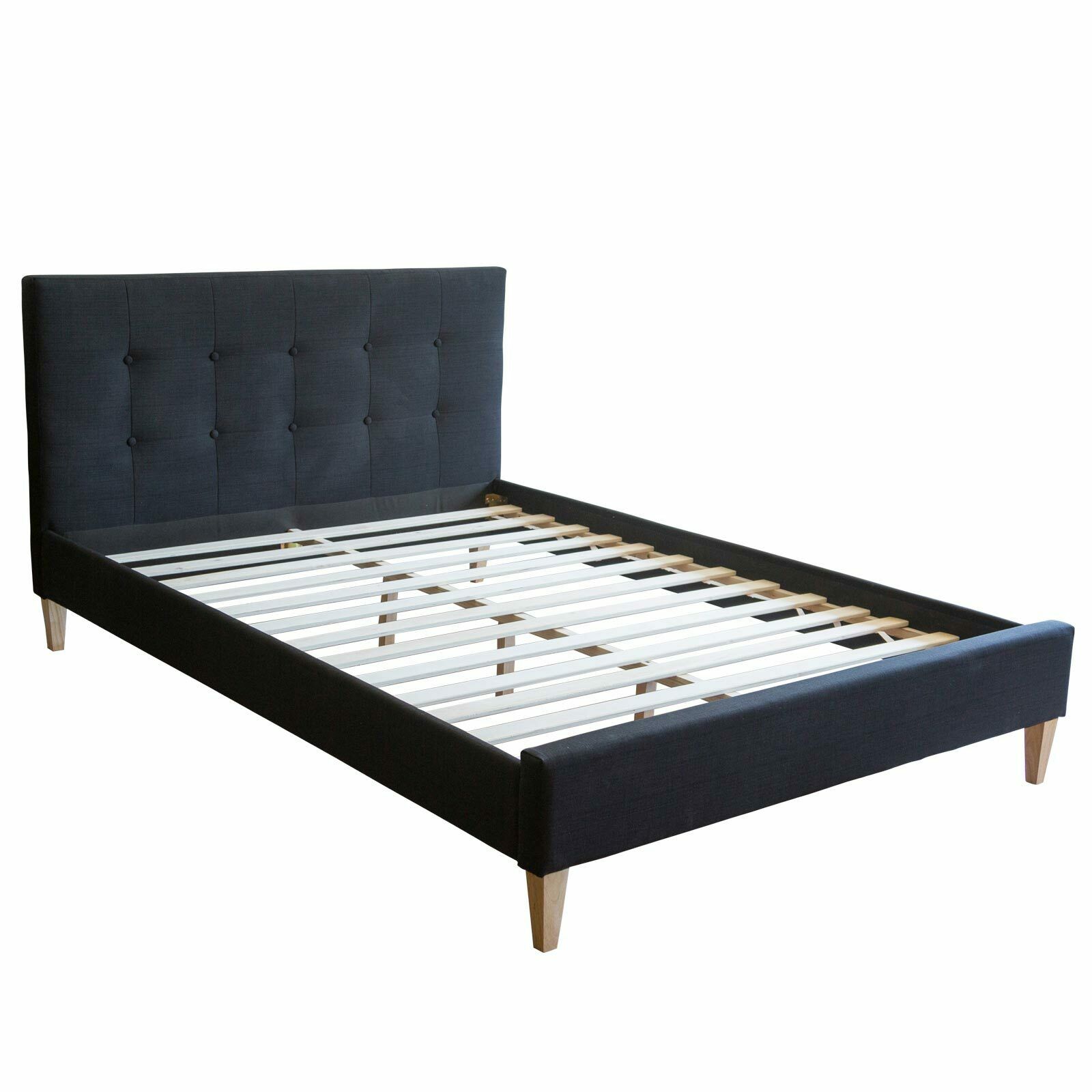Upholstered bed rack 140 x 200 black Upholstered bed 140x200 cm black | with slatted frame | double fabric bed frame