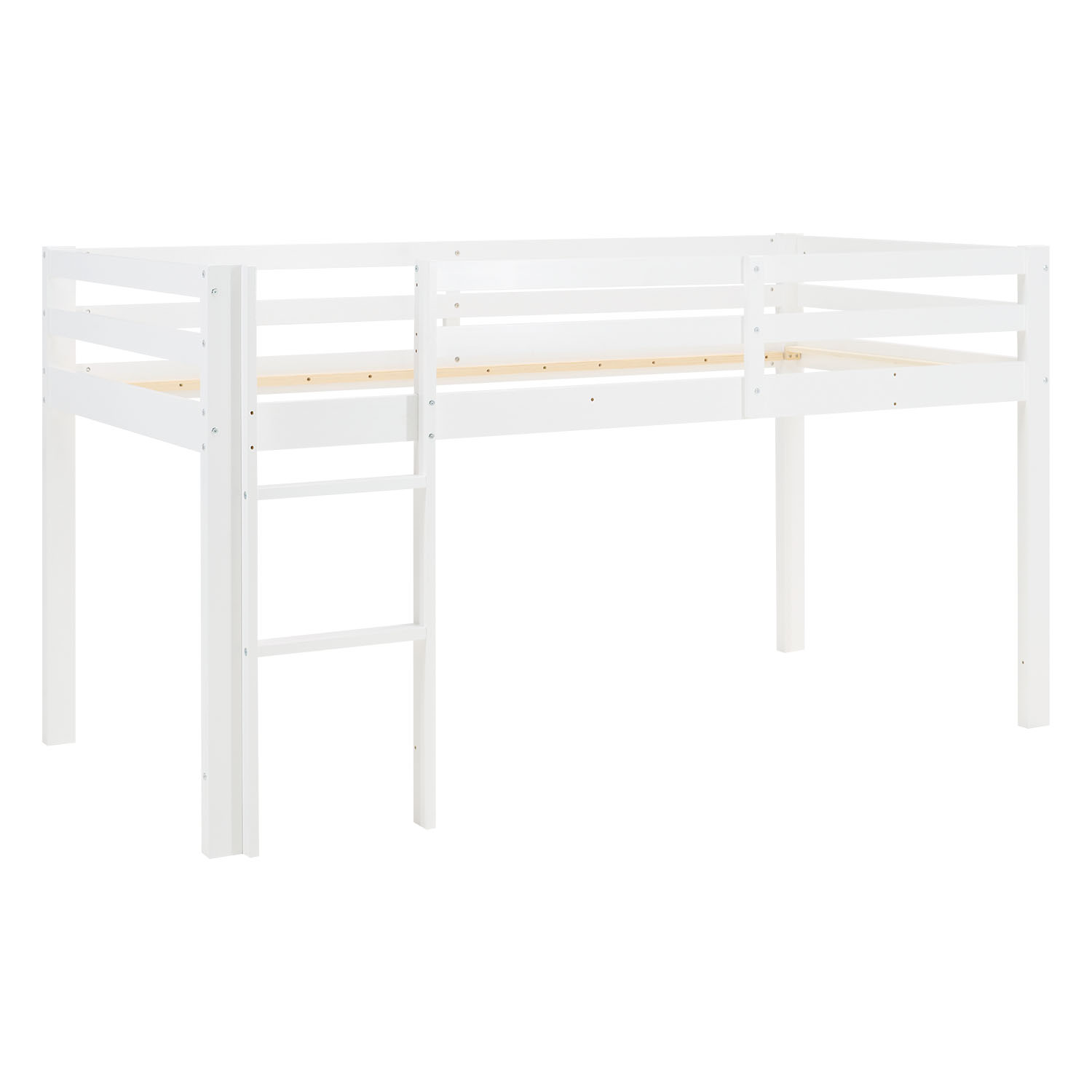 Children's Loft Bed 90x200 cm White with Pink Curtain | Tunnel | Without Slatted Base