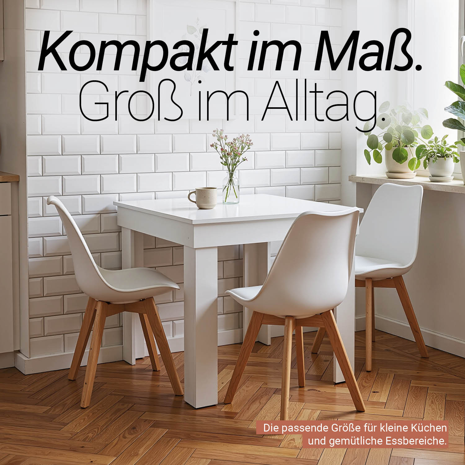 Esstisch Esszimmertisch Weiß 80x80 / 90x60 cm Holztisch Küchentisch Holz Eiche Tisch Massiv Wohnzimmertisch