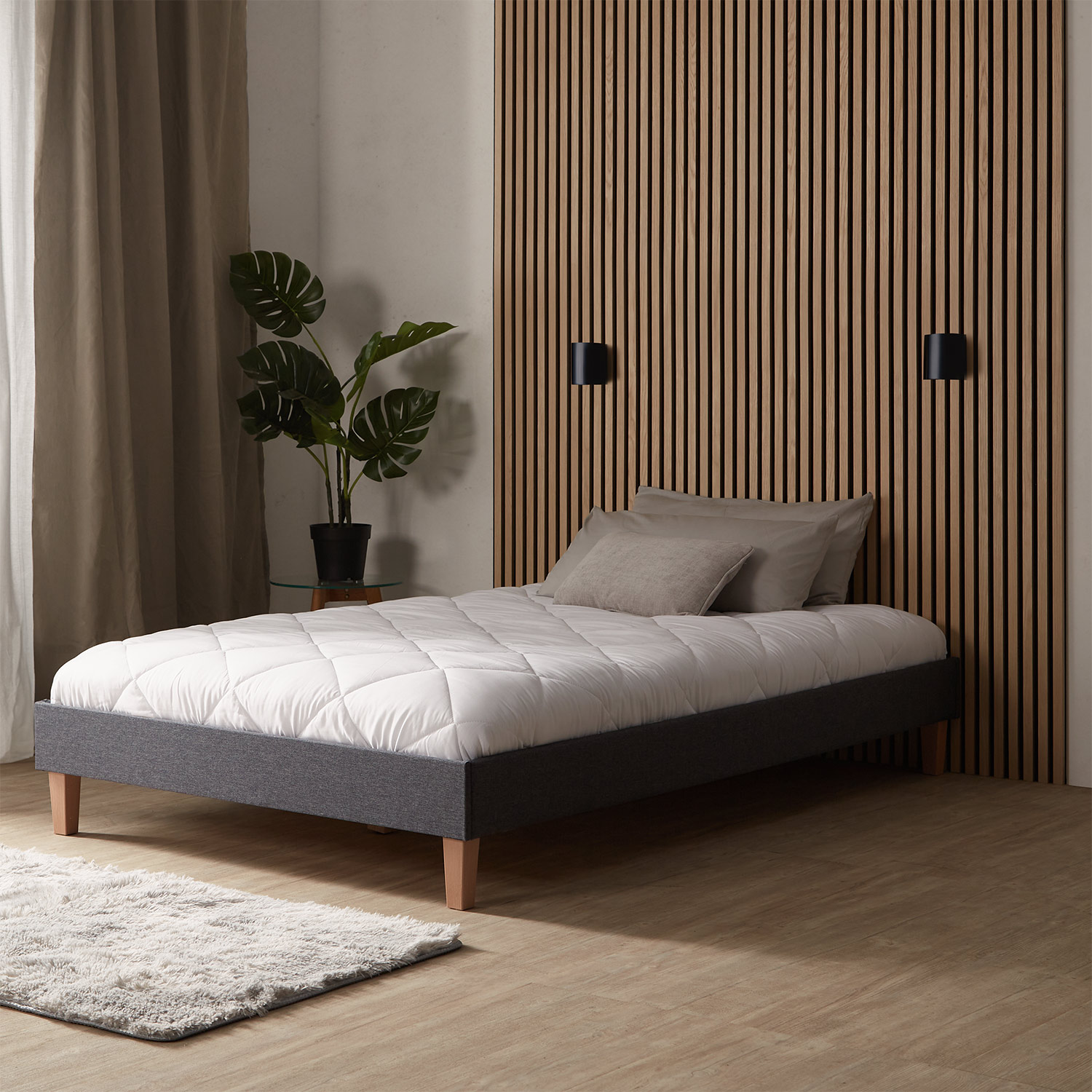 Upholstered Bed with Mattress 120x200 Slatted Frame Double Bed Fabric Bedstead Bed Grey