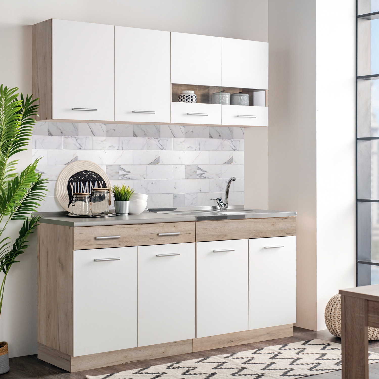 Kitchen Unit without Appliances 80 cm White | Oak | Single Kitchen | Mini Kitchen | Kitchen Element | Basic