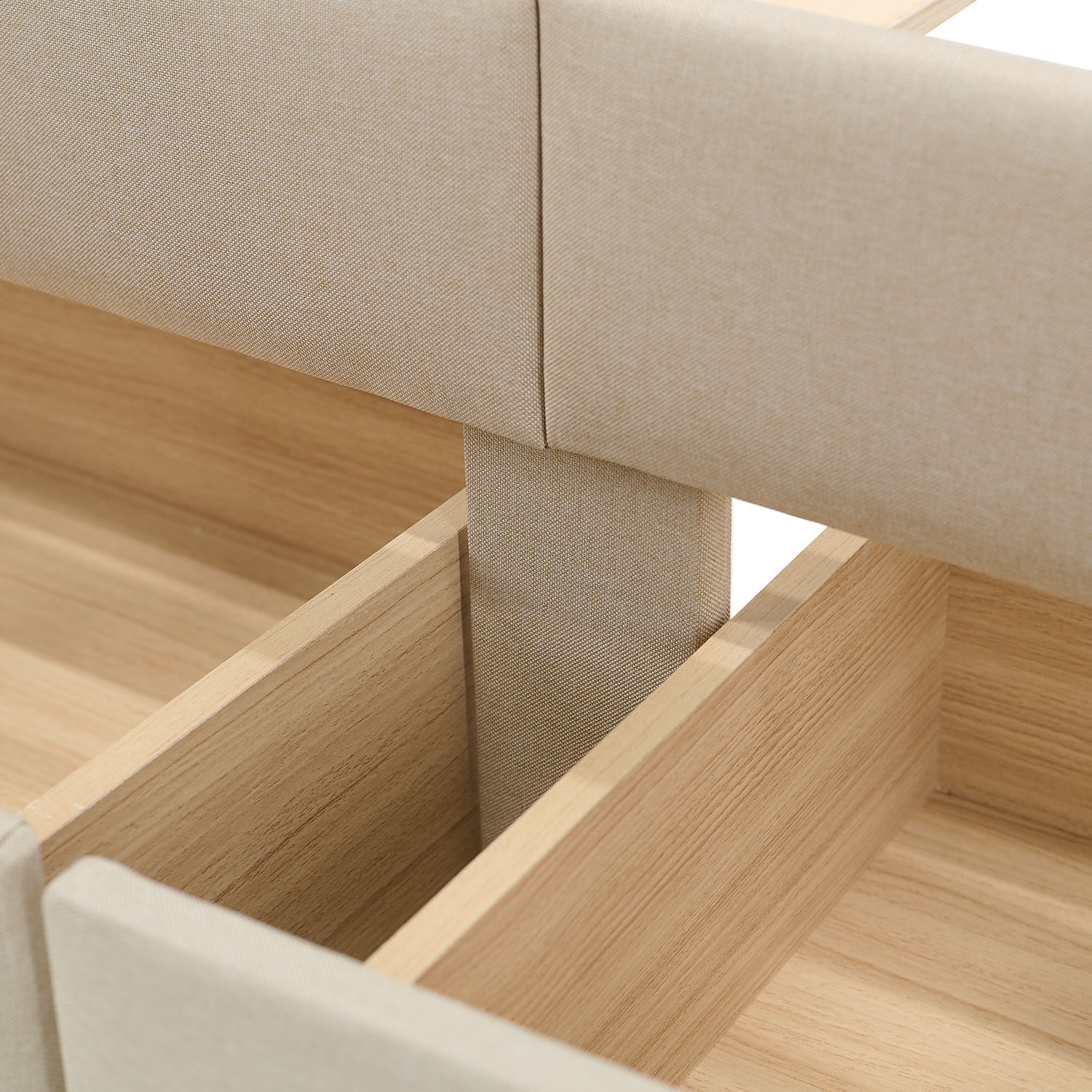 Upholstered bed 120x200 cm beige | with slatted frame | with 2 bed drawers | double fabric bed frame