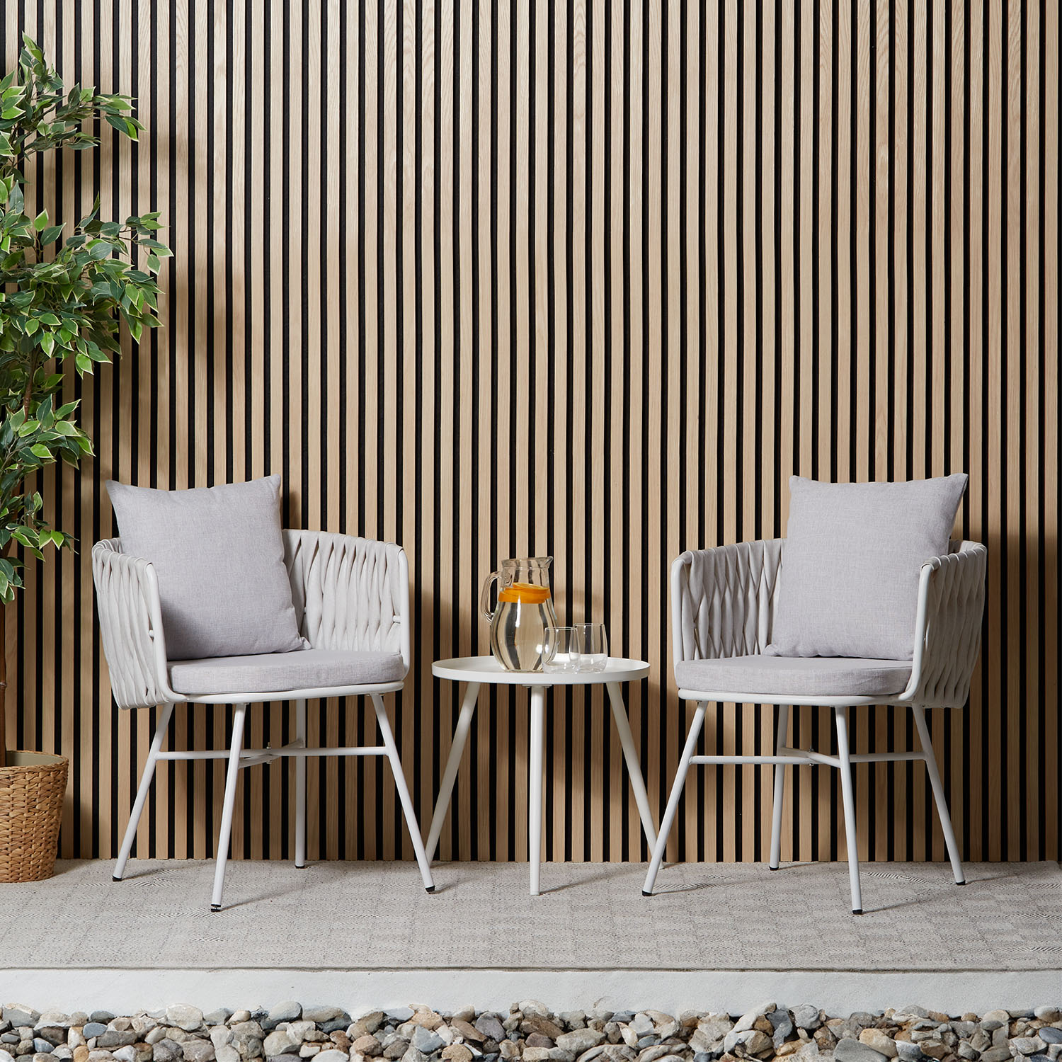 Salon de jardin Ensemble table et 2 chaises de jardin rotin blanc Meubles de détente extérieur Mobilier de jardin
