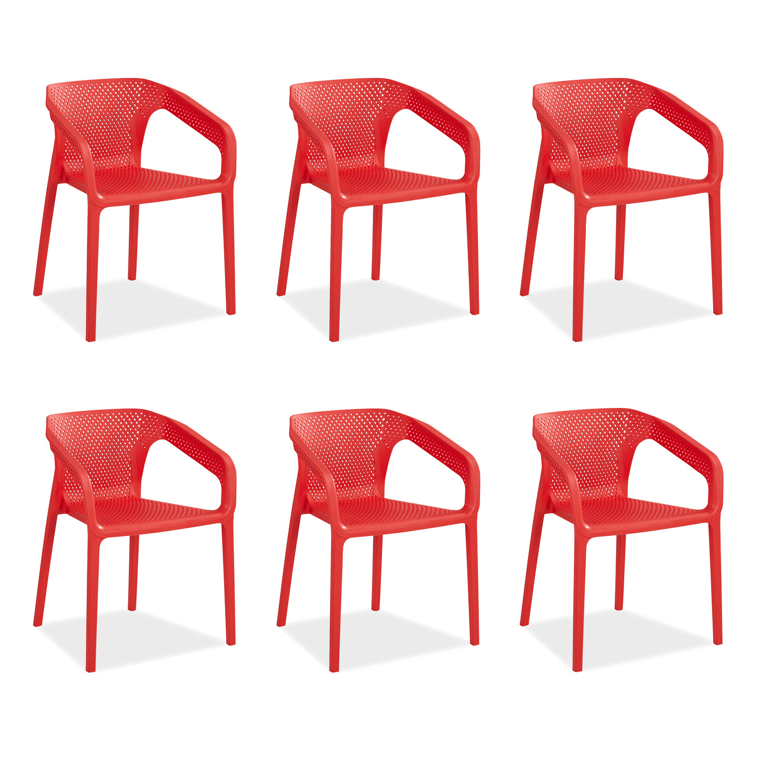 Set of 6 Garden chair with armrests Camping chairs Red Outdoor chairs Plastic Egg chair Lounger chairs Stacking chairs