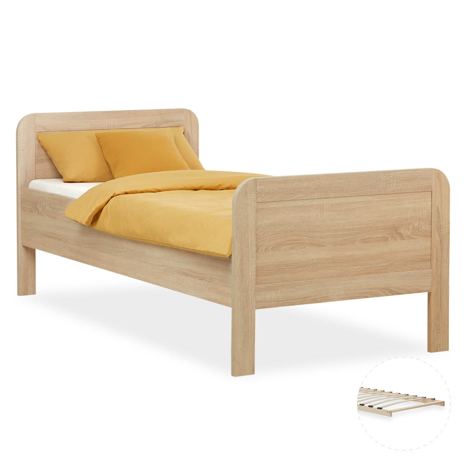 Comfort Bed 90x200 cm Natural | Senior Bed Height Adjustable with Slatted Frame | Single Bed | Wood