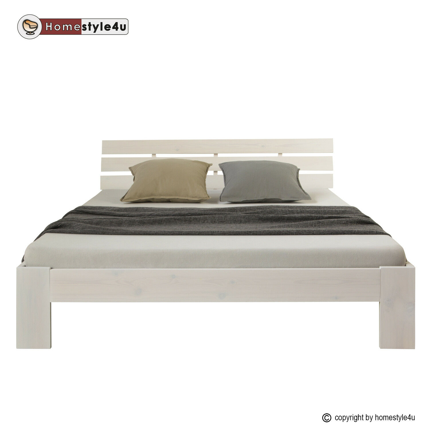 Lit double en bois massif 160x200cm blanc pin lit futon à lattes cadre de lit