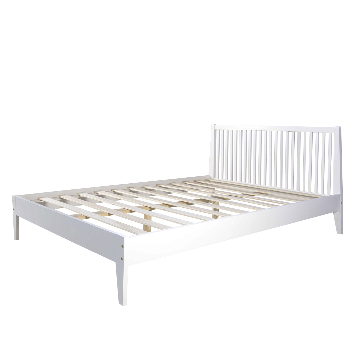 Wood Bed 140x200 cm White | Double Bed | with Slatted Frame | Scandinavian Style | Kids Youth Guest Bedroom