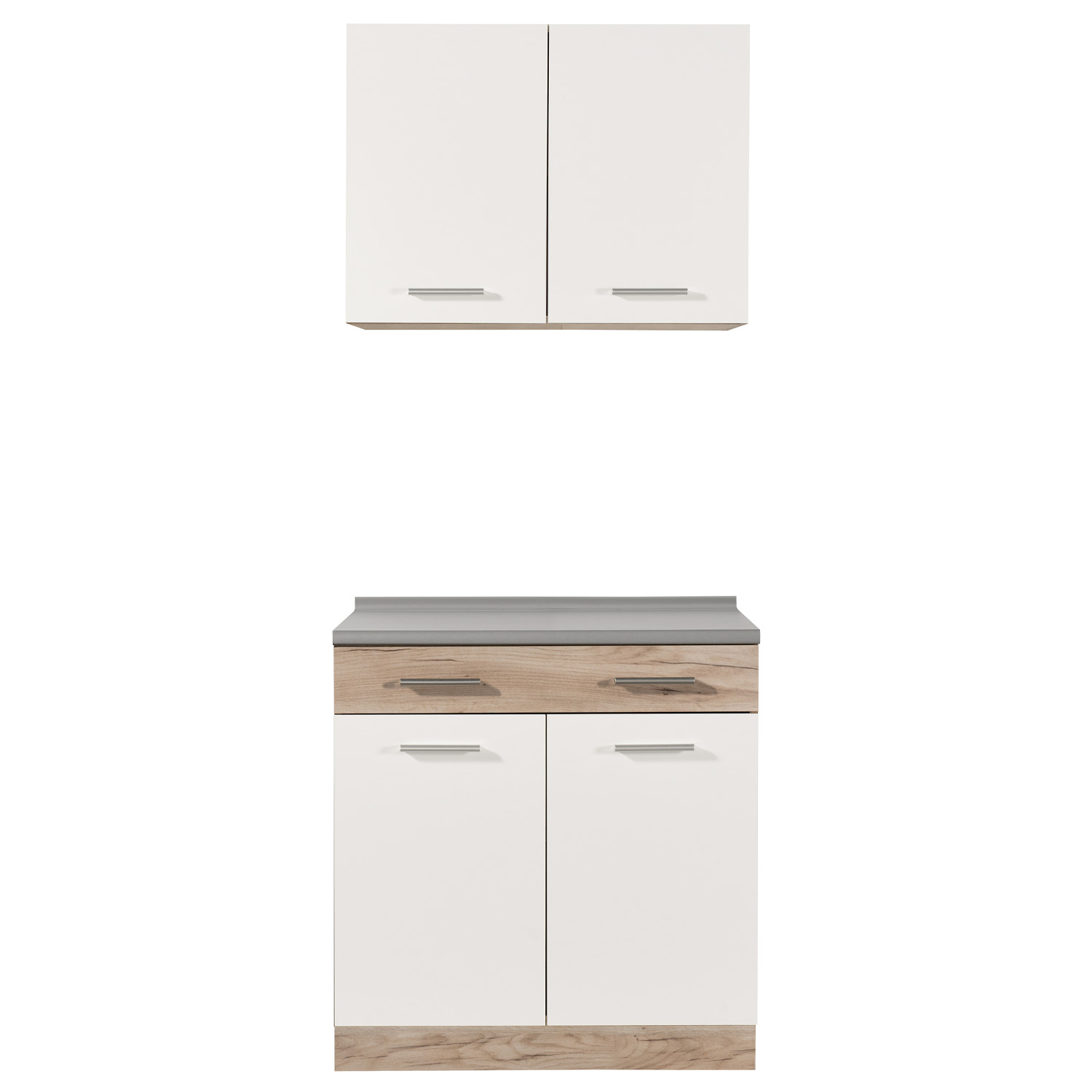 Moderne Küche Weiß Küchenzeile ohne Geräte Einbauküche Singleküche Küchenschränke 80 cm Eiche Grau