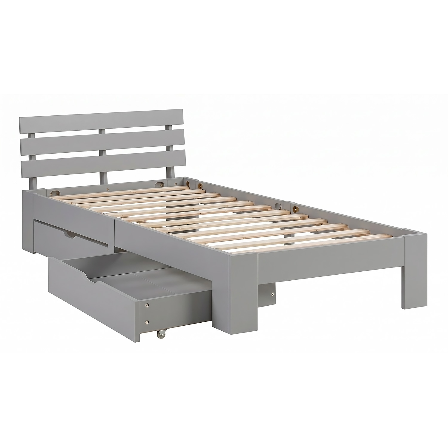 Wooden Bed 90x200 cm Gray | Single Bed with Storage | With Slatted Base | Solid Wood | Children's, Teen, or Guest Bedroom