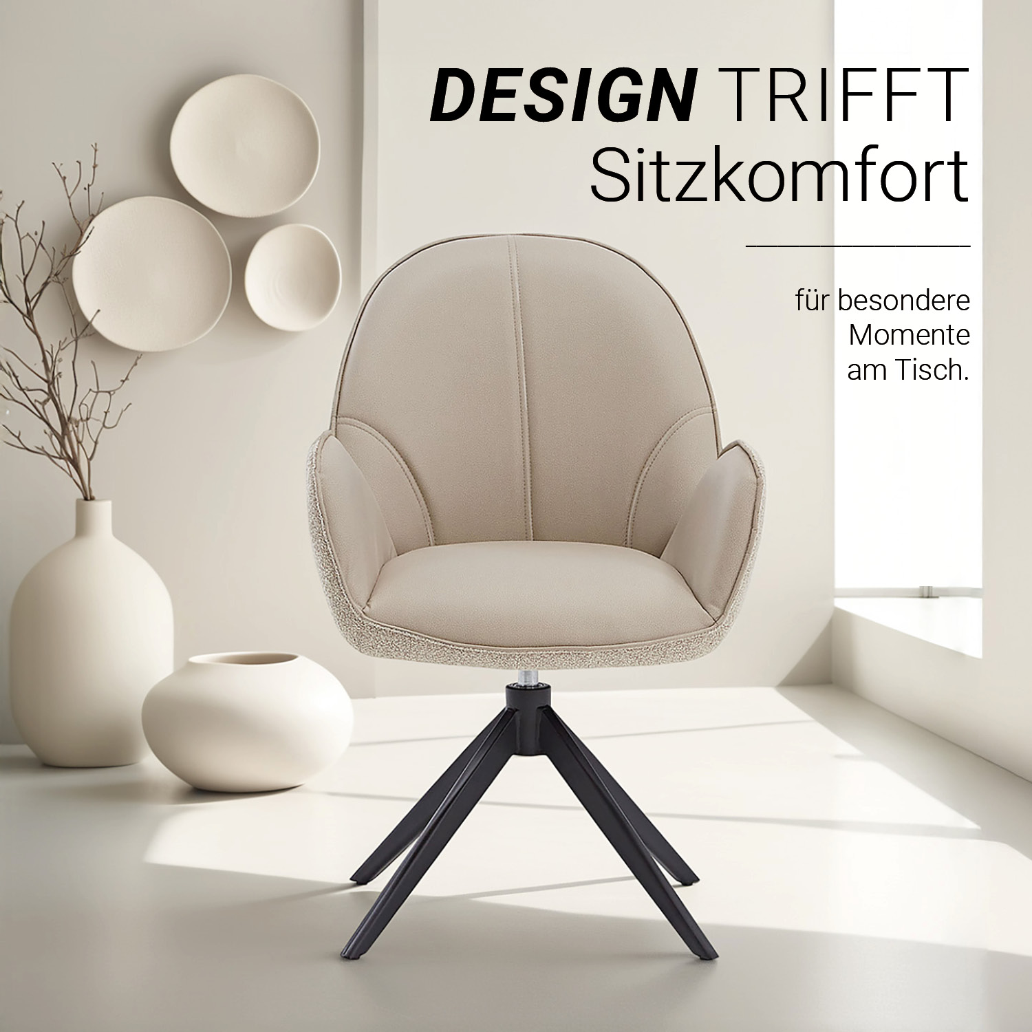 Dining Chair Set of 6 Modern Egg Chairs Bouclé Leather Beige Armchairs Dining Room Chairs Upholstered Chairs Eames Chairs