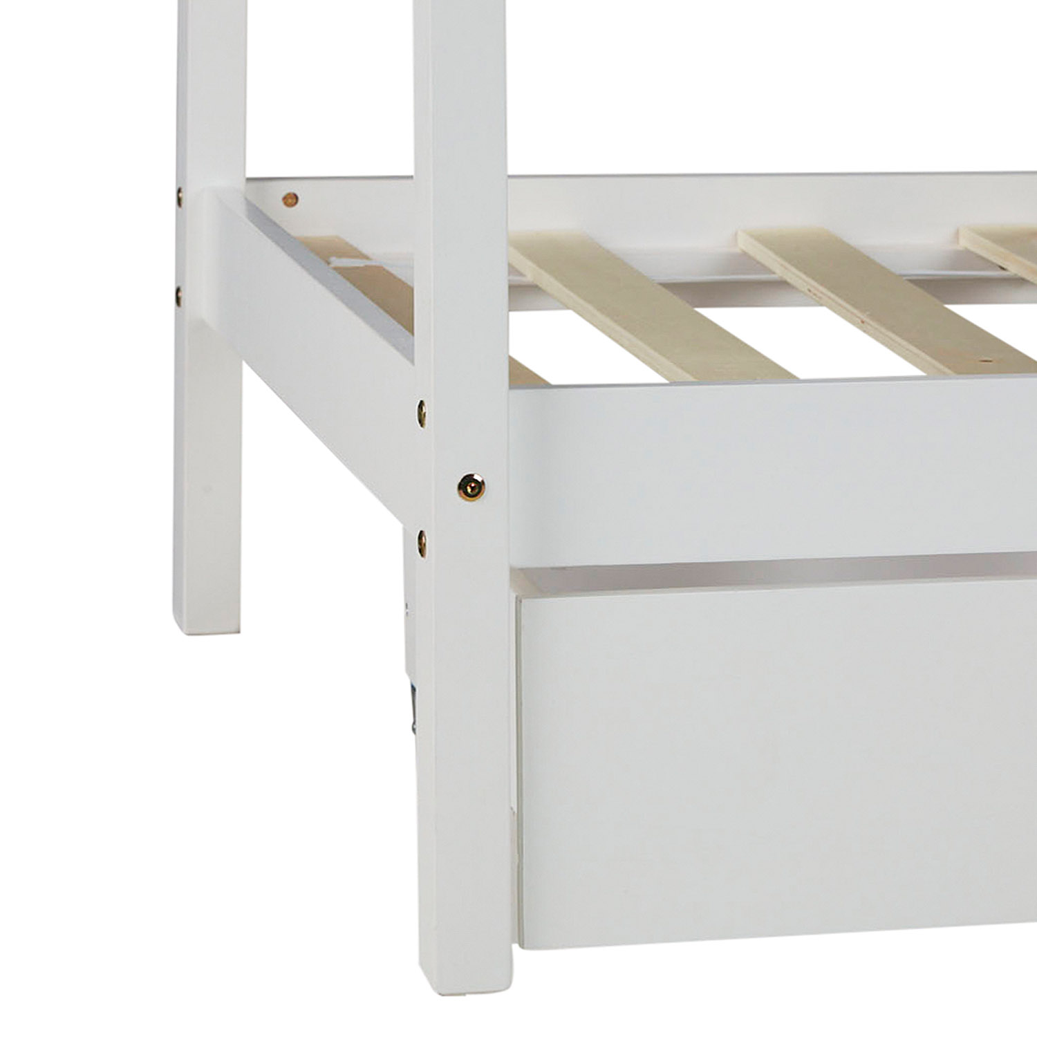 Children's Bed 90x200 cm White | House Bed with Drawers | Single Bed | with Slatted Frame | Wood
