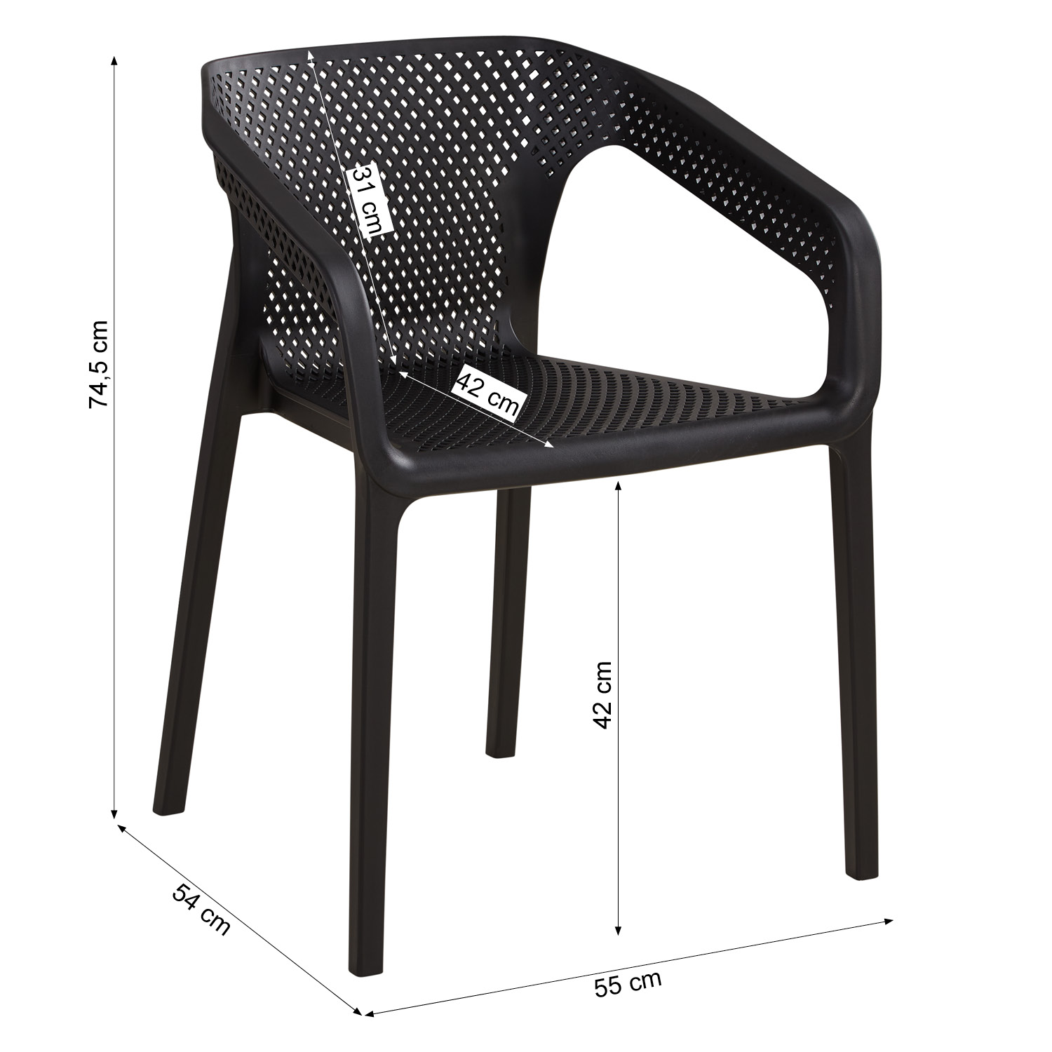 Set of 4 Garden chair with armrests Camping chairs Black Outdoor chairs Plastic Egg chair Lounger chairs Stacking chairs