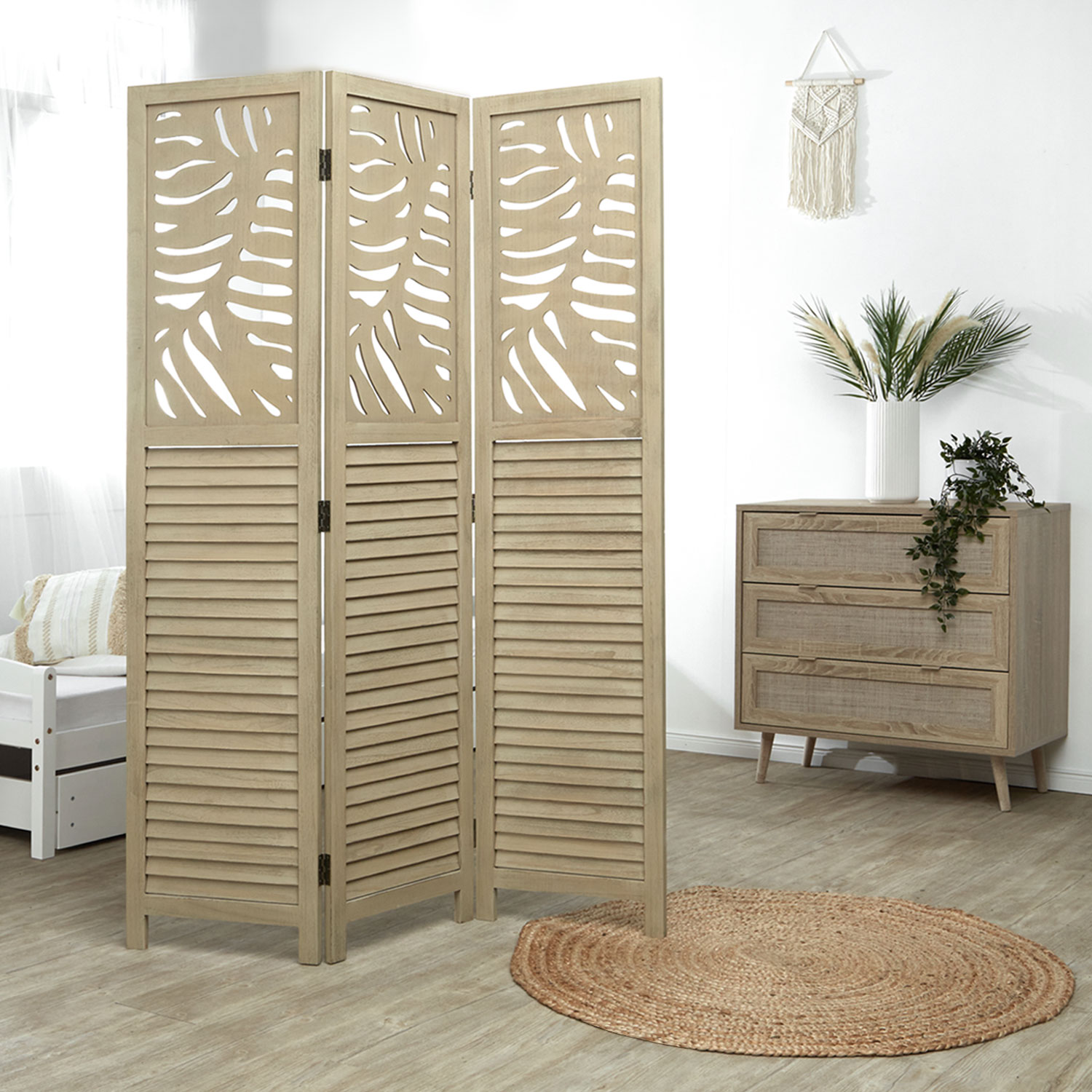 Paravent Natural Rattan-Style Decorations | 3-panel | Wood | Room Divider Partition Privacy Screen