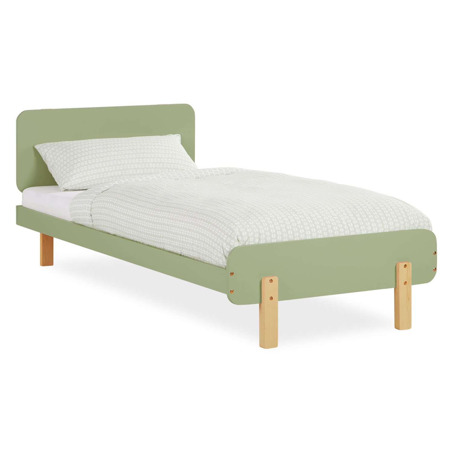 Wood Bed 90x200 cm Green Natural | Retro Bed | Single Bed | with Slatted Frame | Kids Youth Guest Bedroom