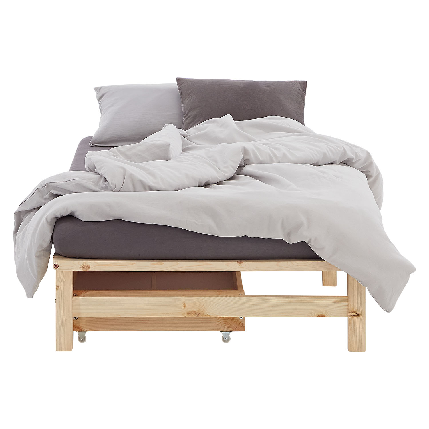 Pallet Bed 100x200 cm Natural | Single Bed with Storage Drawers | with Slatted Frame | Wood | Kids Youth Guest Bedroom