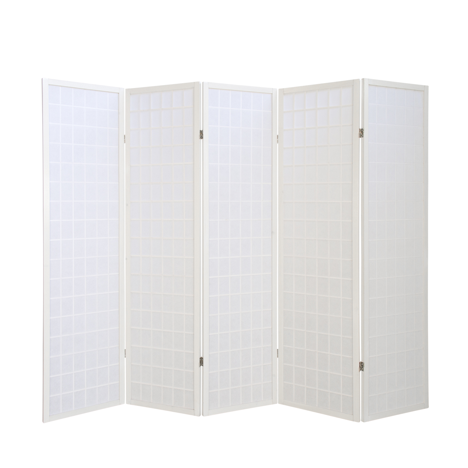 White 5-panel folding screen – Shoji room divider made of wood with rice paper