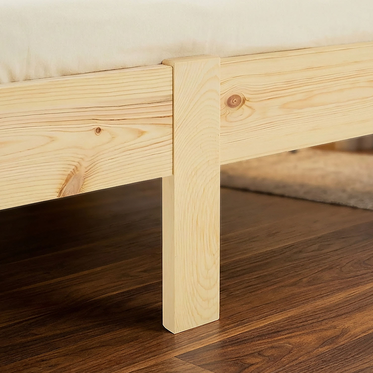 Wood Bed 160x200 cm Natural | Double Bed | with 2 Mattress | Solid | Kids Youth Guest Bedroom