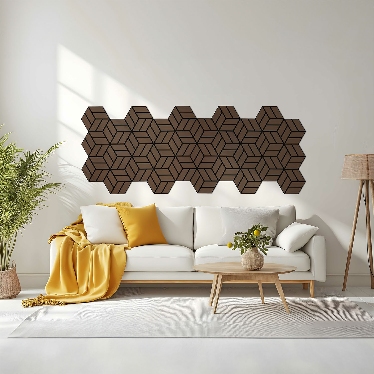 Acoustic Panels Wall Panels Hexagon Honeycomb 30 x 26 cm Brown Walnut | Wood | 4-piece Set | 3D Acoustic Panels Wall Panels Hexagon Honeycomb 30 x 26 cm Brown Walnut | Wood | 20-piece Set | 3D