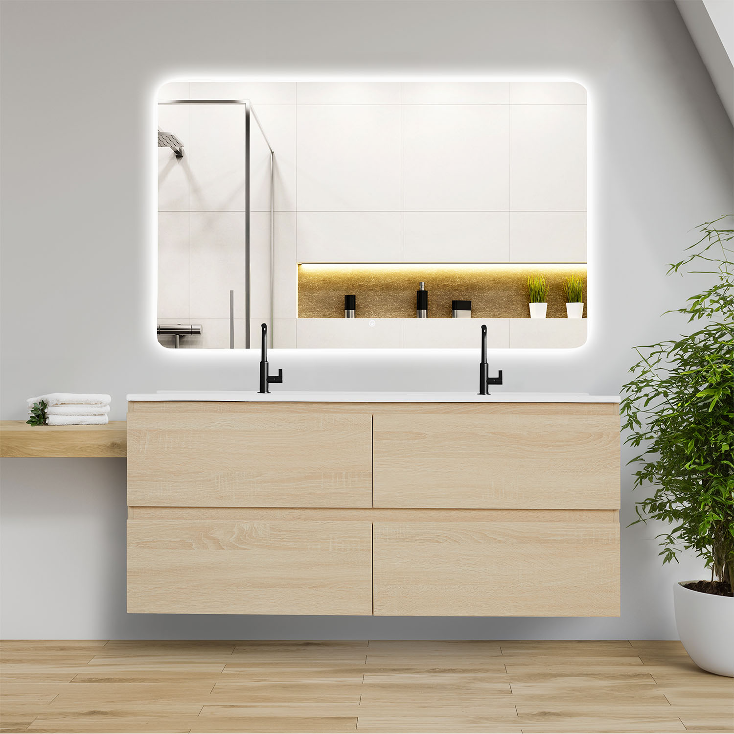 Bathroom cabinet 60 80 120 cm Wood Oak Storage Vanity unit Bathroom furniture Sink unit Washroom wall cabinet Bathroom mirror
