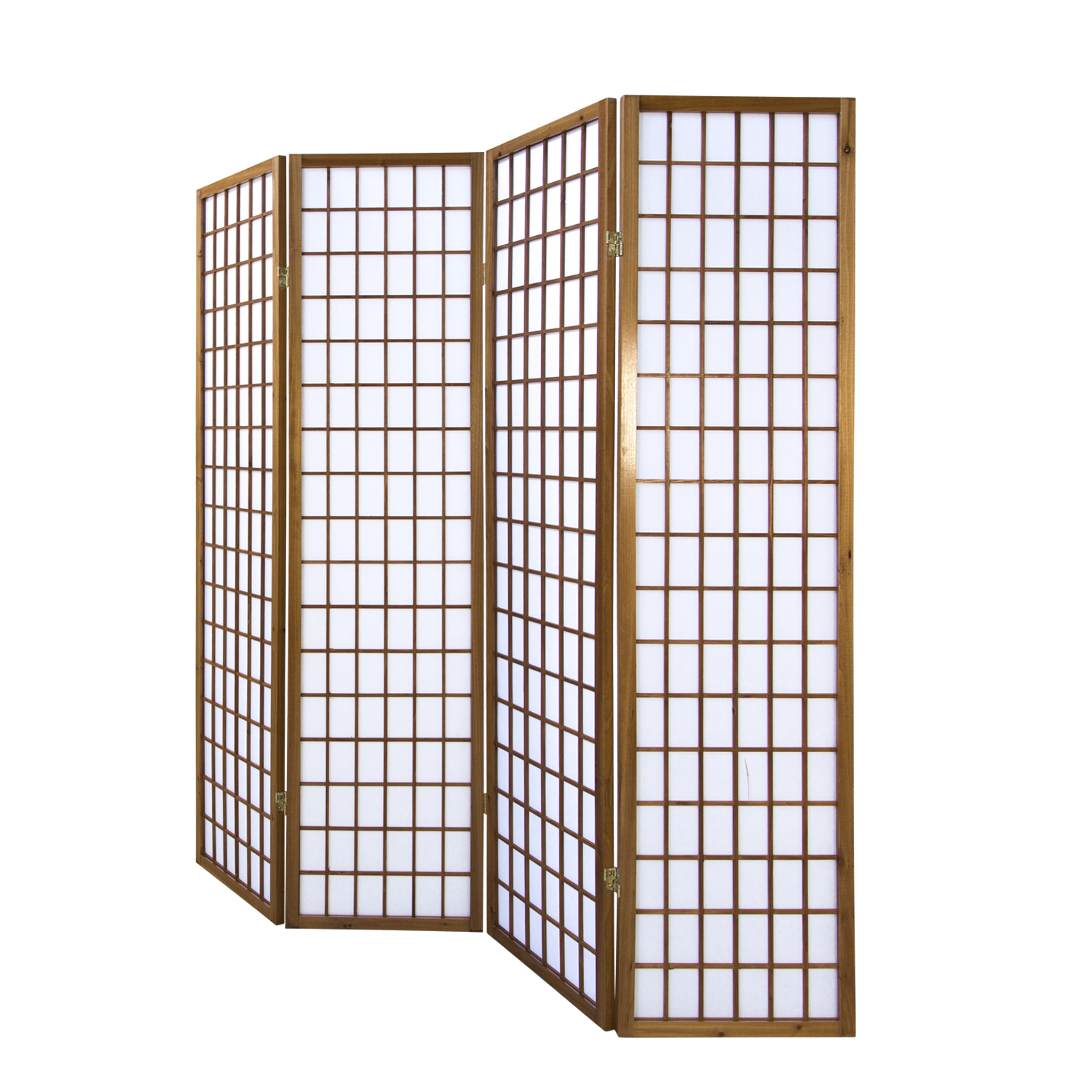 Paravent Raumteiler 4 teilig Braun Sichtschutz Trennwand Holz Shoji Reispapier Weiß