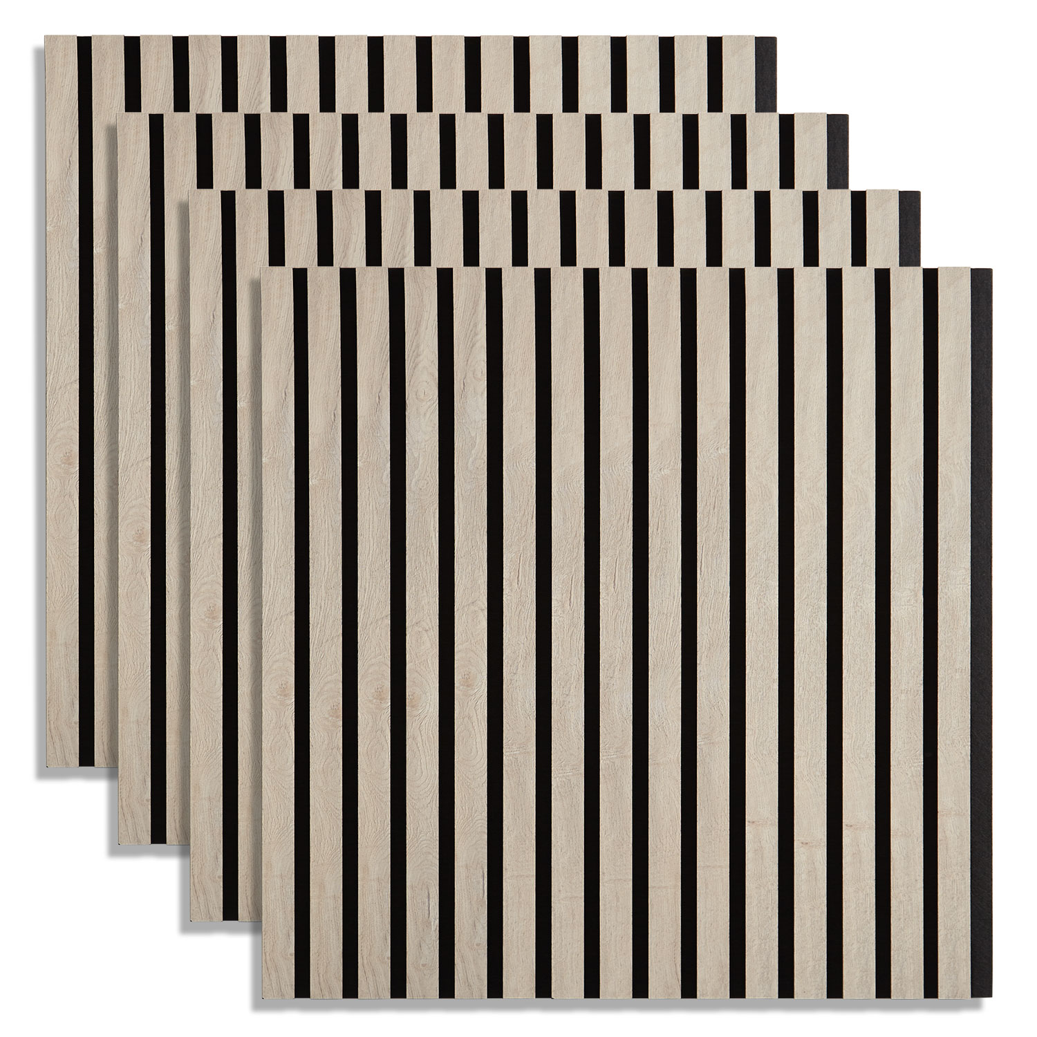 Acoustic Panels Wall Panels 60 x 60 cm Light Gray | Wood | 4-piece Set | 3D Strips