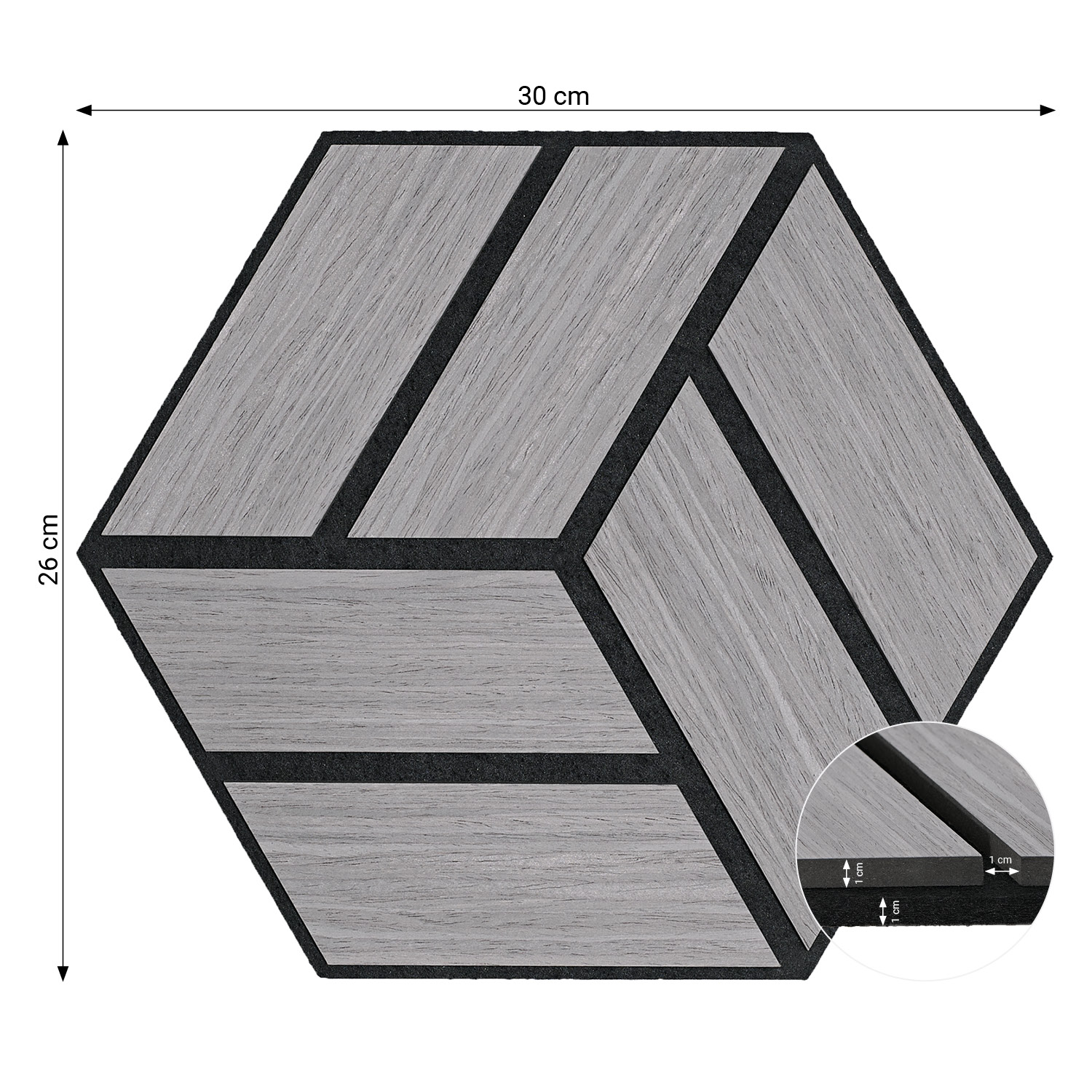 Acoustic Panels Wall Panels Hexagon Honeycomb 30 x 26 cm Grey | Wood | 20-piece Set | 3D