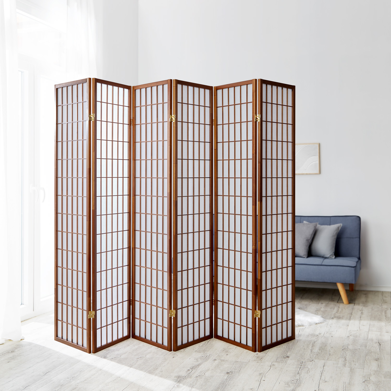 Paravent Light Brown Shoji Rice Paper White | 6-panel | Wood | Room Divider Partition Privacy Screen
