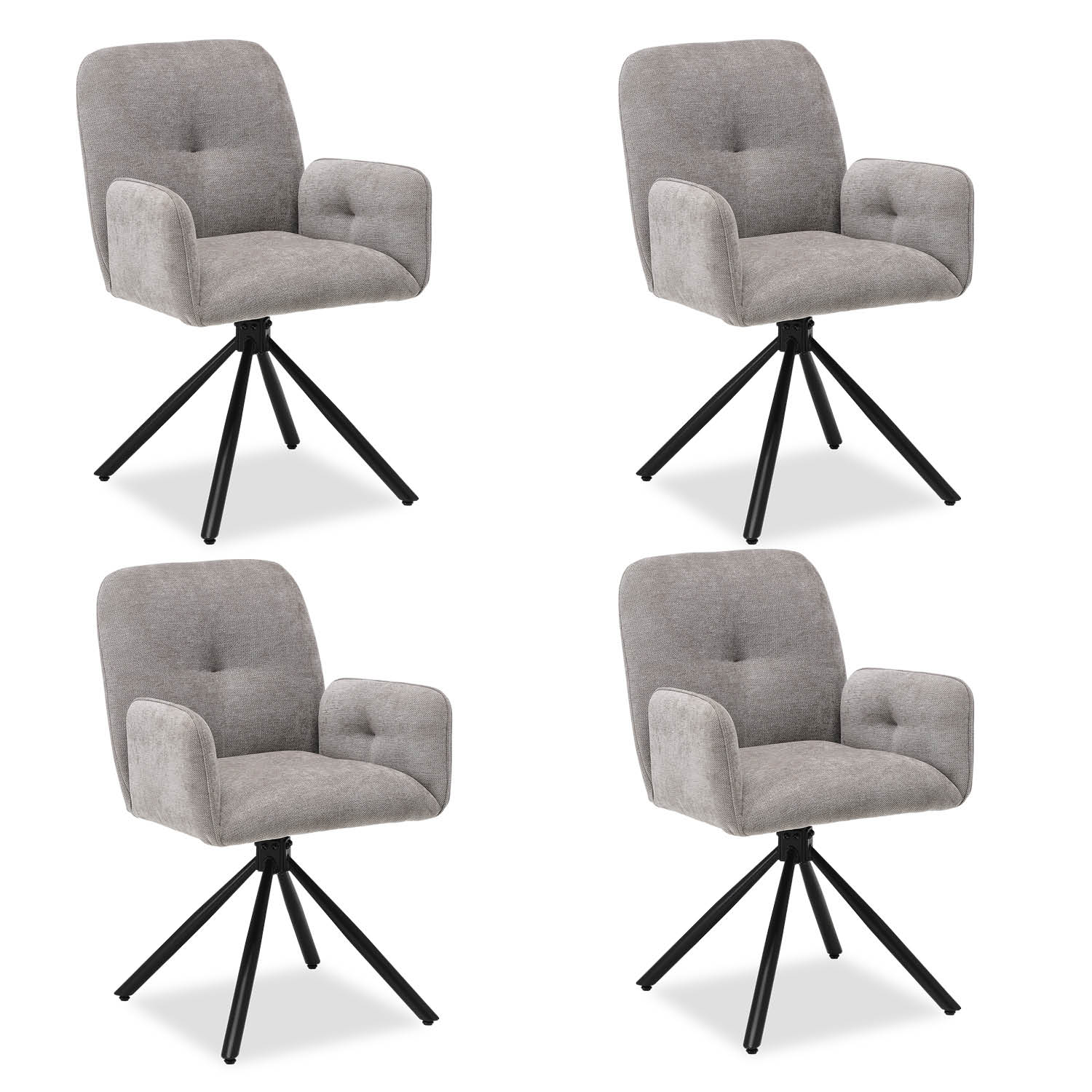 Upholstered Chair Fabric Grey | Set of 4 | swivel | with Armrests | Kitchen Dining Room Office