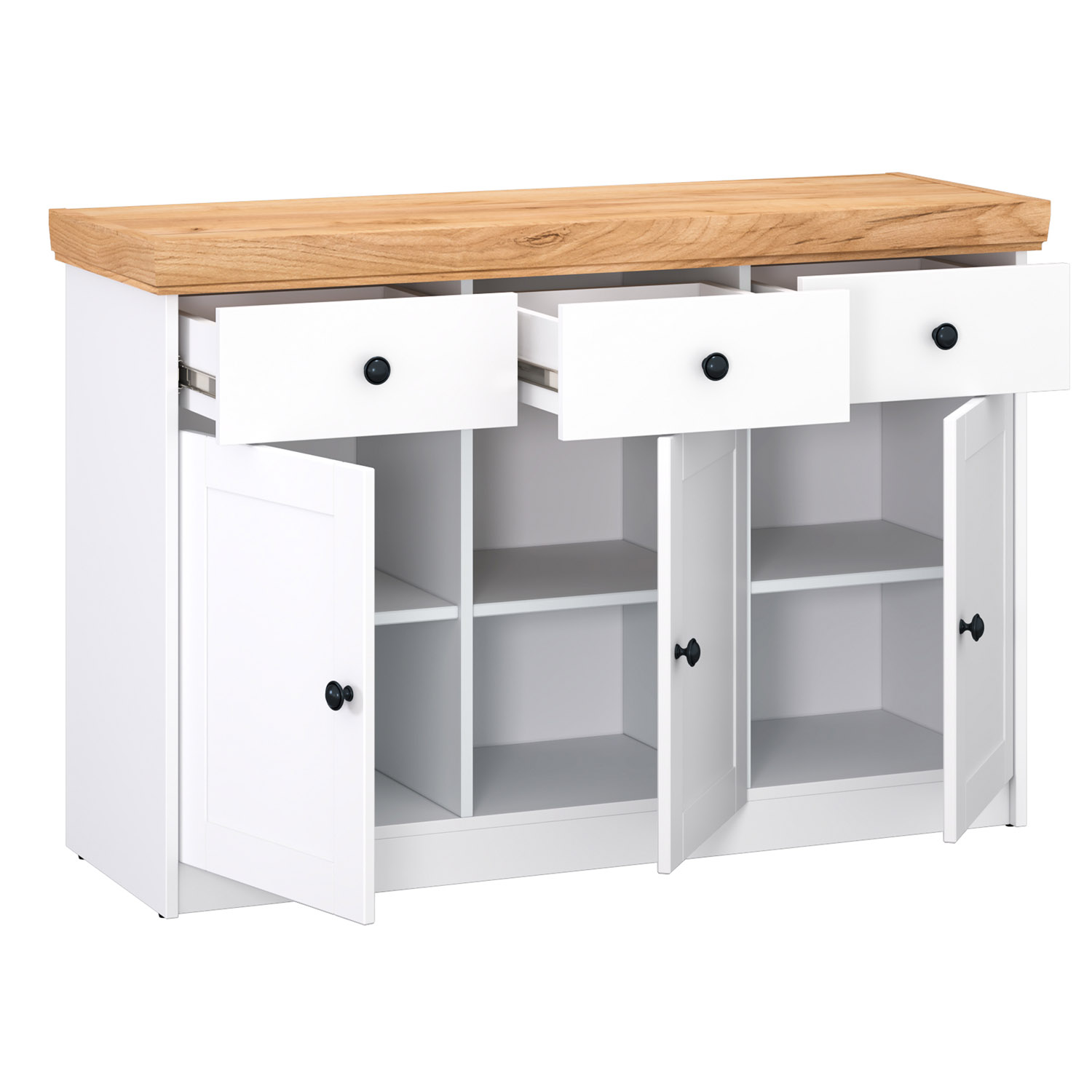 Chest of Drawers Sideboard Oak Matt White Wood Solid Cupboard Highboard
