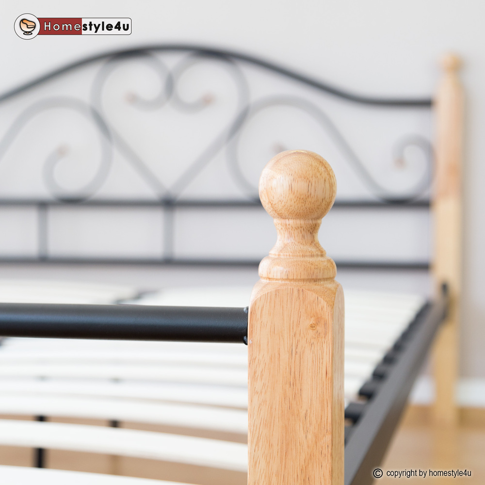 Metal Bed 160x200 Black Daybed Double Bed Youth Bed with Slatted Frame