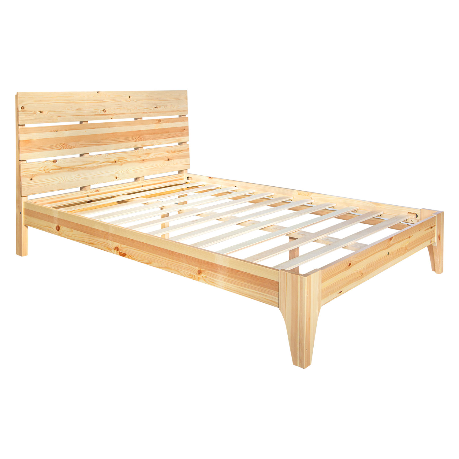 Wooden Bed 140x200 cm Natural Pine – Skandi-Style Double Bed with Slatted Base
