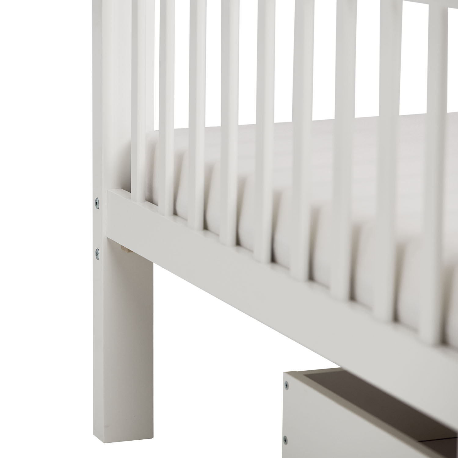 White Bunk Bed 90x200 cm | Children’s Bed with 2 Underbed Drawers | Safety Guard | Convertible | Solid Wood