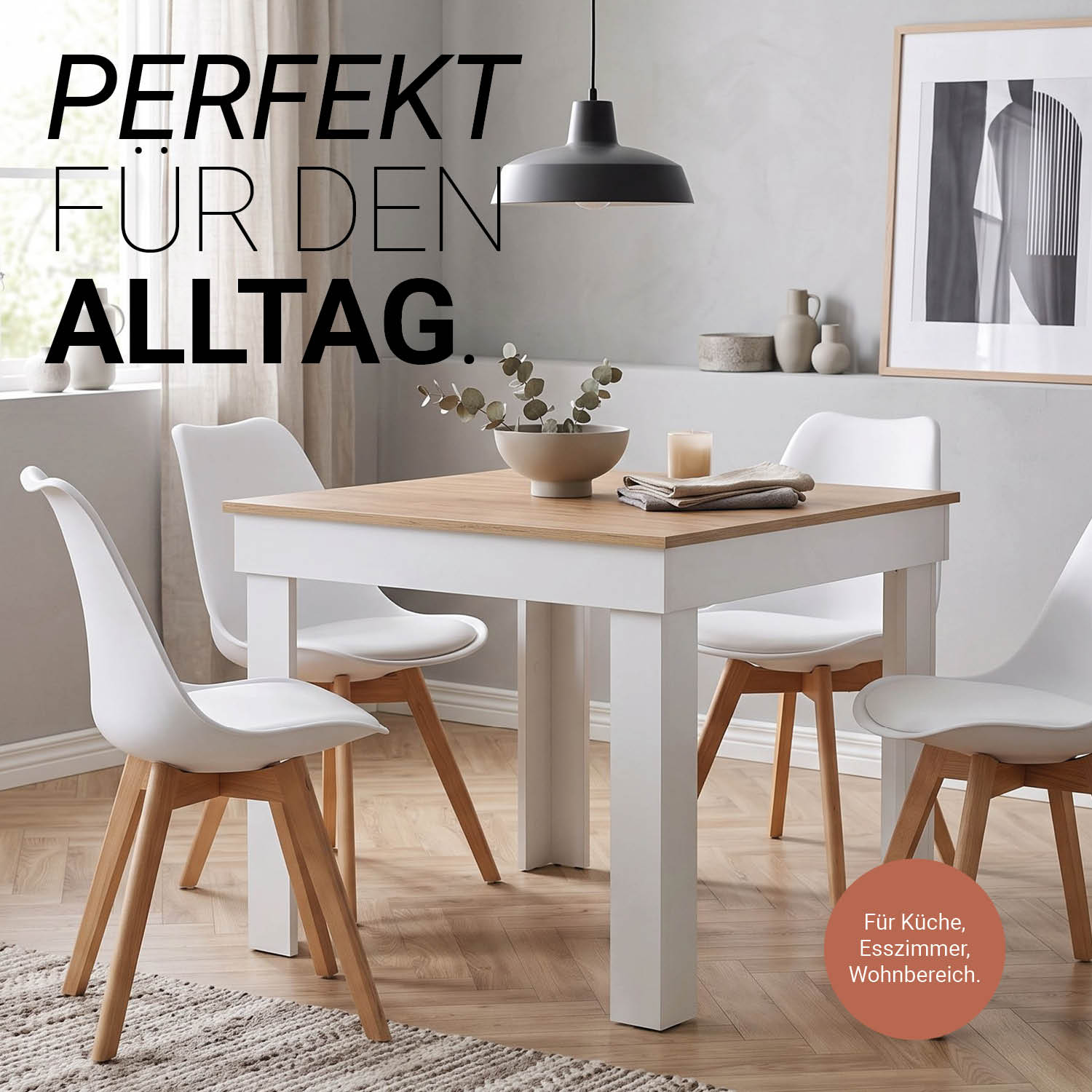 Modern Dining Table Kitchen Table Wooden Table 80x80 cm White 2 Seater Living Room Oak
