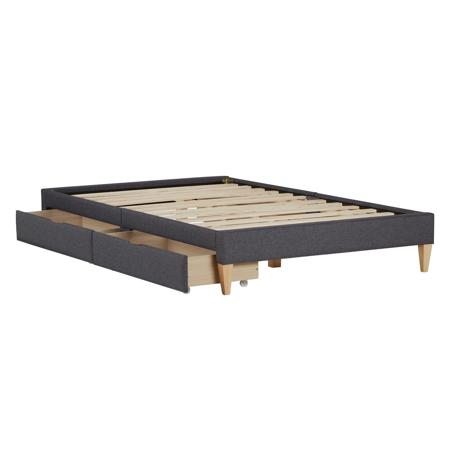 Upholstered Bed 90x200 cm Gray with Mattress, Slatted Base & 2 Storage Drawers – Futon Single Bed Fabric Bed Complete Set