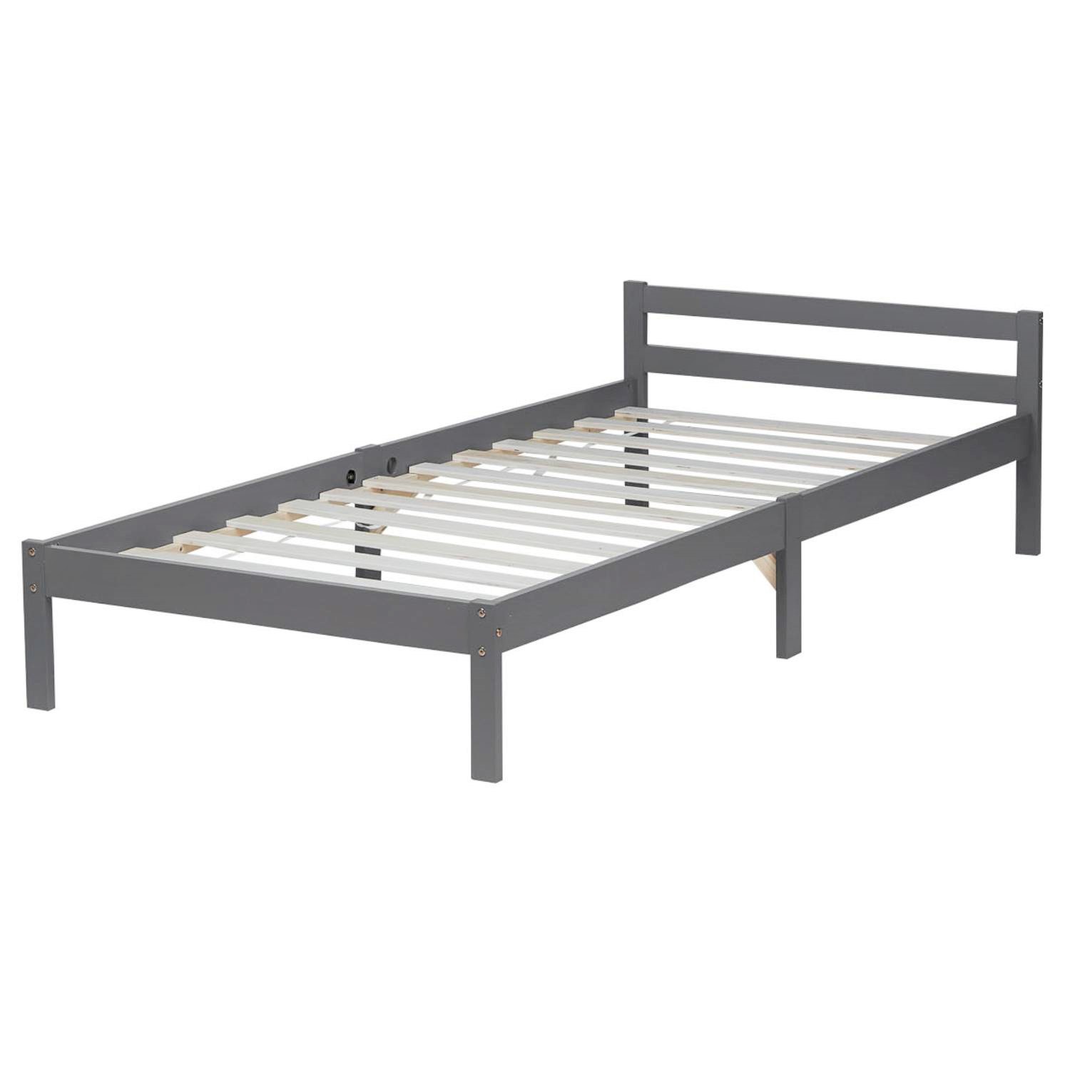 Wooden Bed Single Bed 90x200 cm Bed Frame Grey Pine with Slats Youth Bed