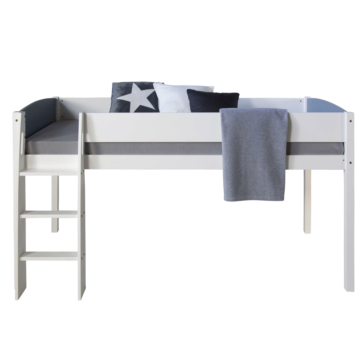 Loft Bed Kids 90x200 cm White | Modern Ladder | without Slatted Frame