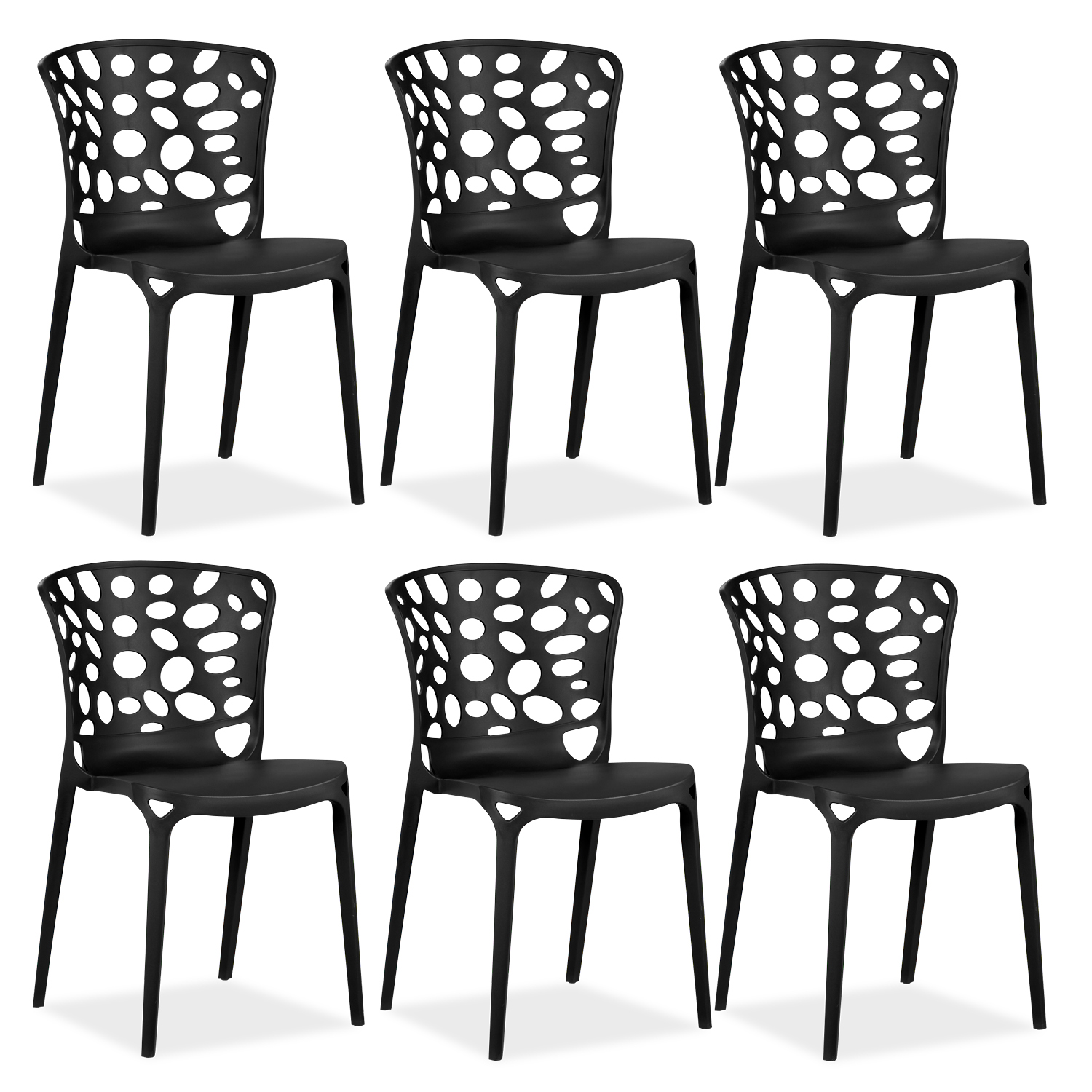 Garden chair Set of 6 Modern Black Camping chairs Outdoor chairs Plastic Stacking chairs Kitchen chairs