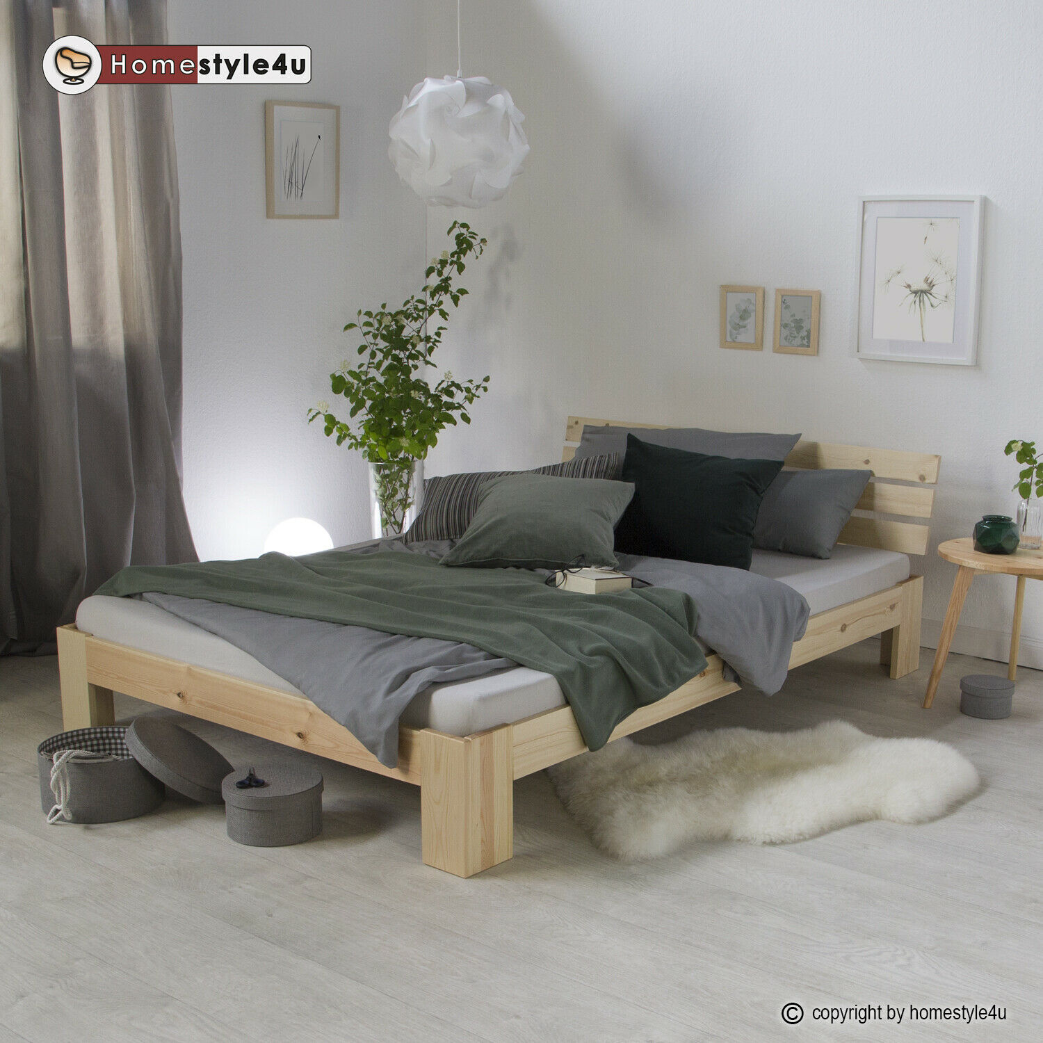 Lit en bois 140 160 180 cm blanc ou naturel Lit double Lit futon Cadre de lit en bois massif