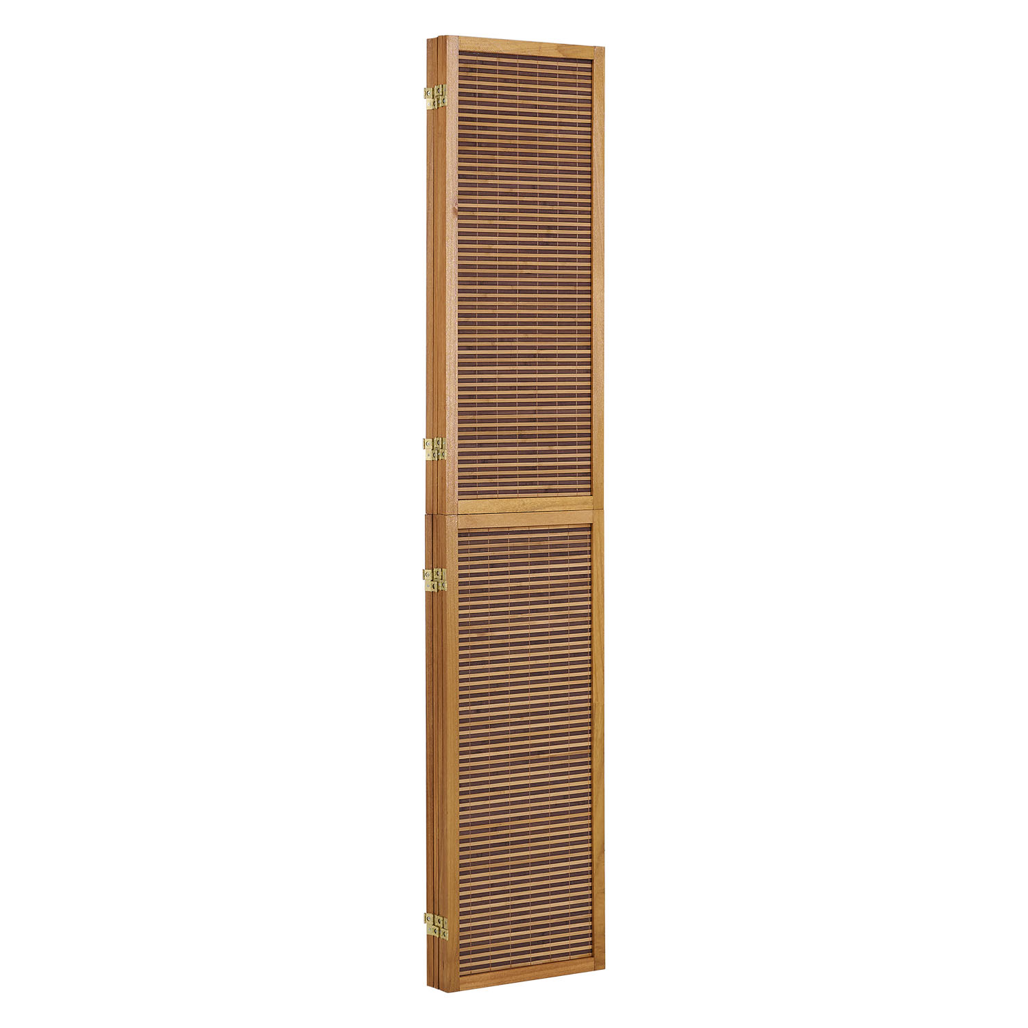Paravent Brown Wooden Slats Height 200 cm | 4-panel | Wood | Room Divider Partition Privacy Screen