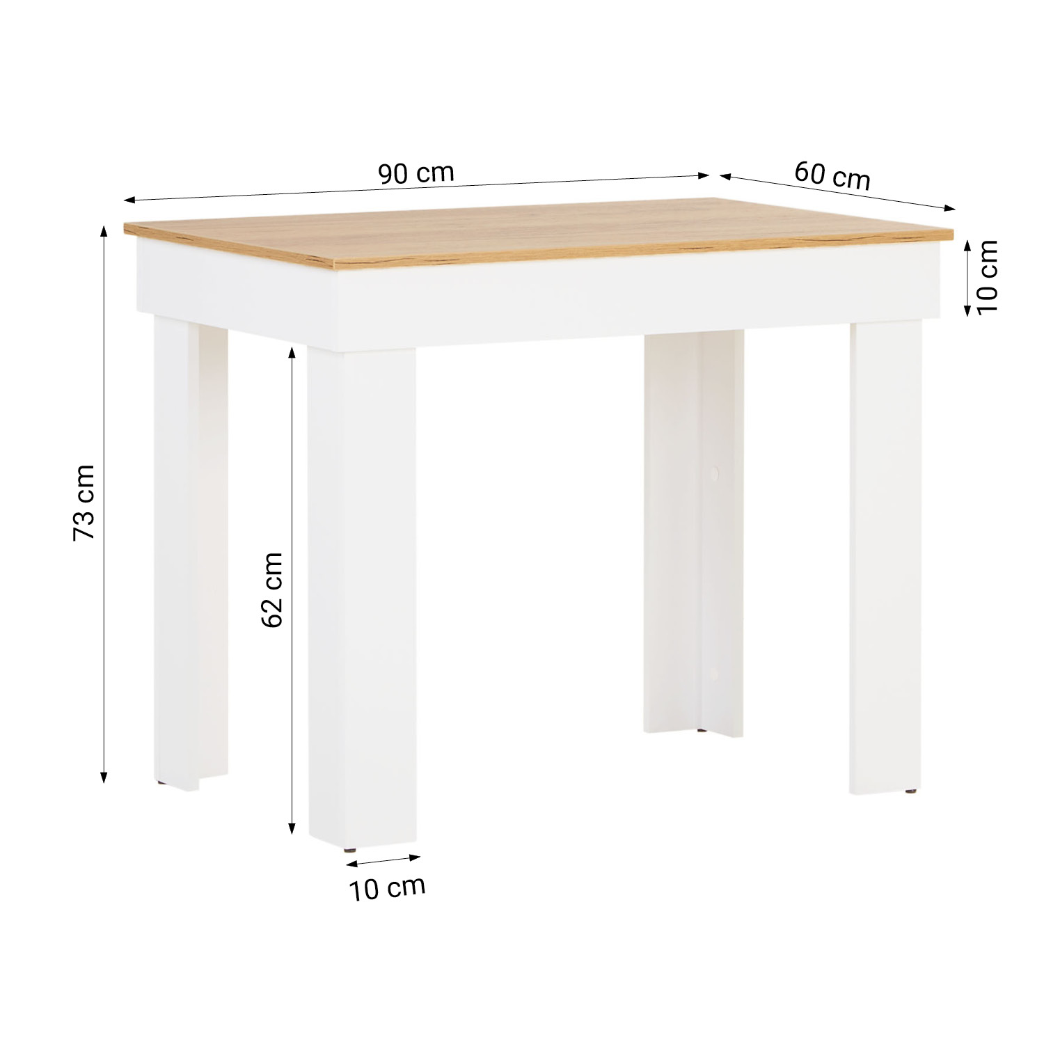 Esstisch Esszimmertisch Weiß 90x60 cm Holztisch Küchentisch Holz Eiche Tisch Massiv Wohnzimmertisch