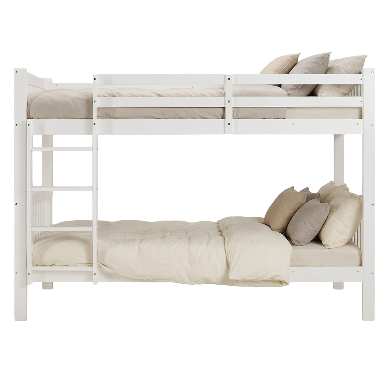 Bunk Bed 90x200 cm White | Kids Bed with Mattress | Fall Protection | Convertible | Massif pine wood